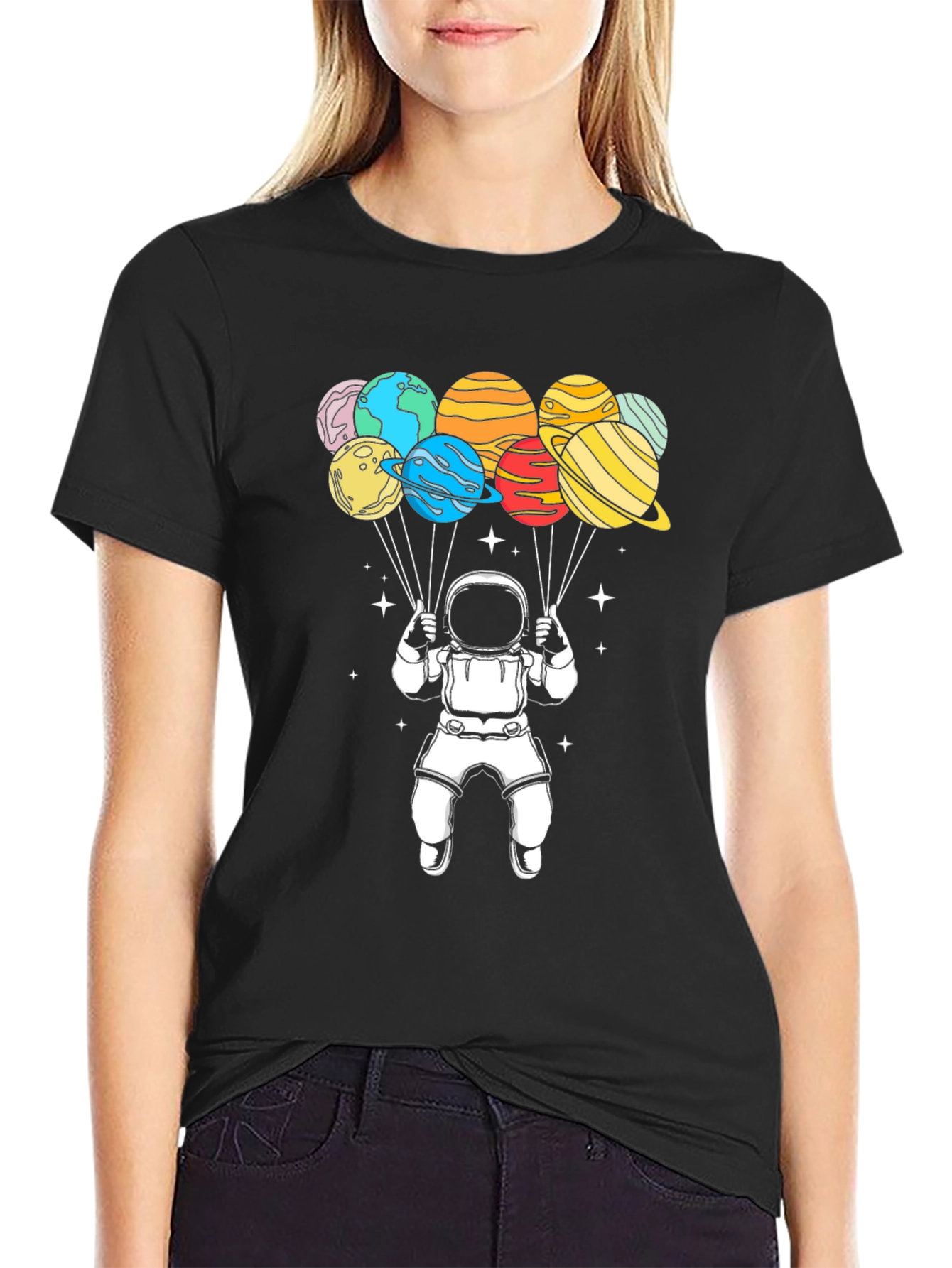 Astronaut Planet Balloons T-Shirt - Space Graphic Tee