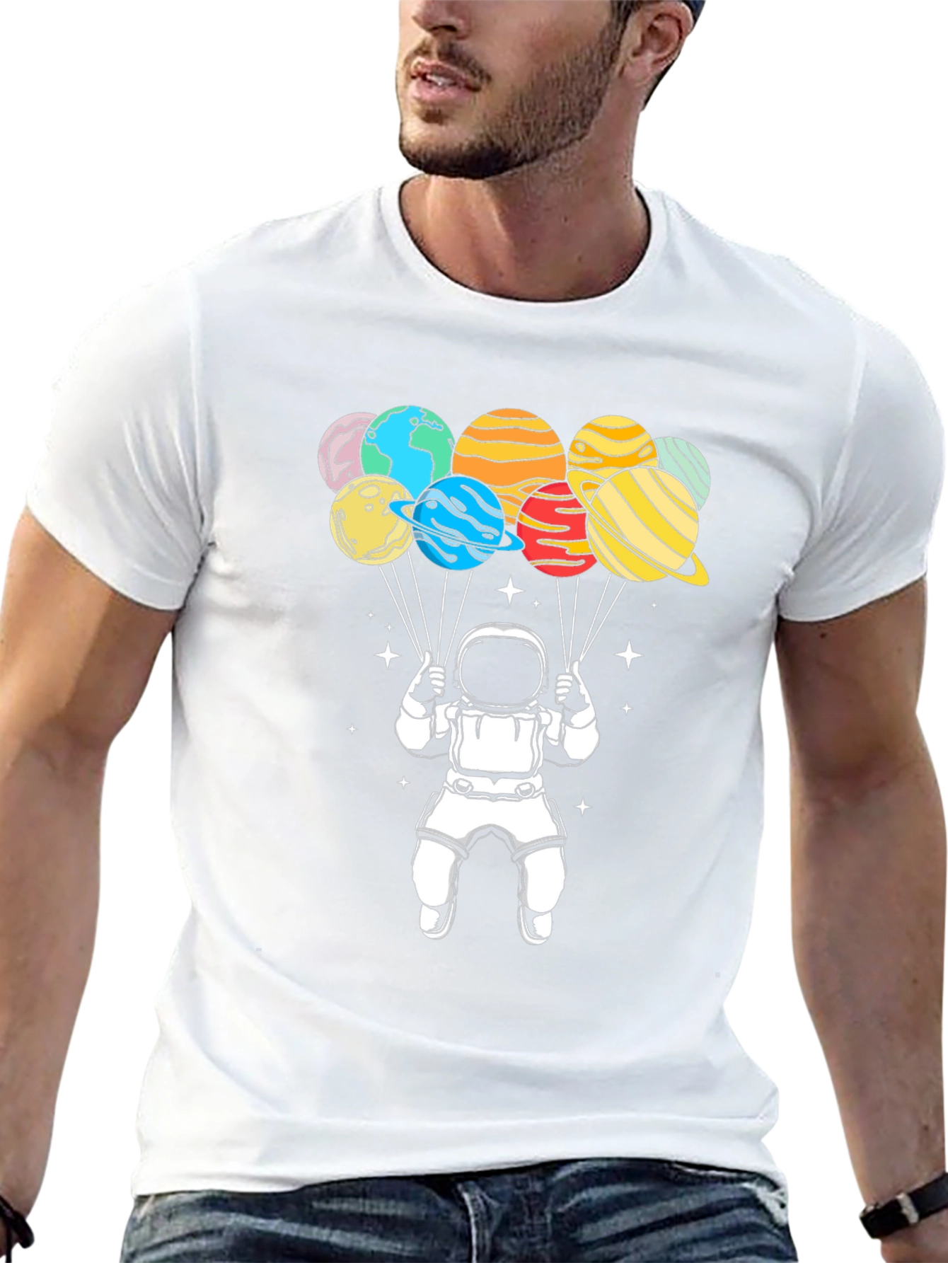 Astronaut Planet Balloons T-Shirt - Space Graphic Tee