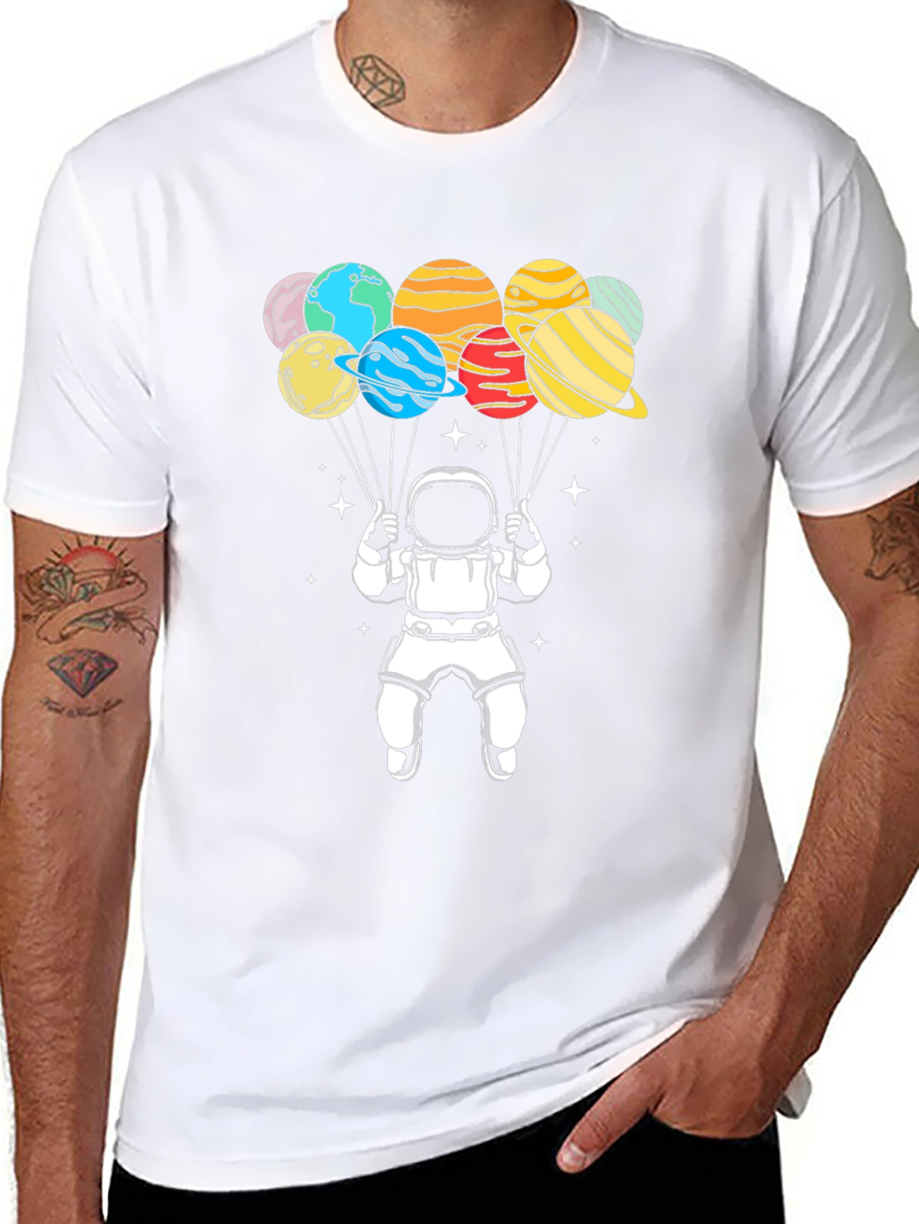 Astronaut Planet Balloons T-Shirt - Space Graphic Tee