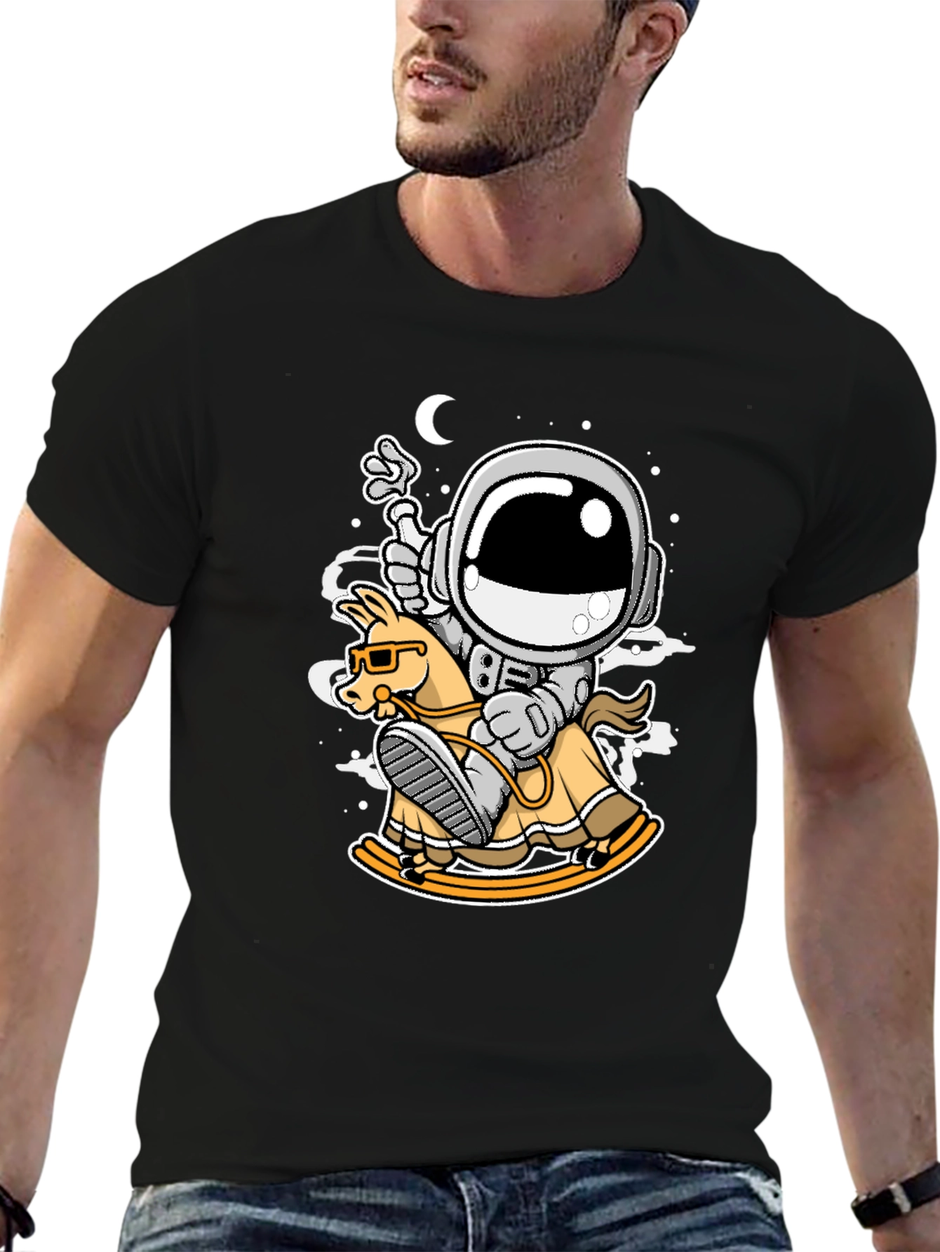Astronaut Rocking Horse T-Shirt - Space Adventure Tee