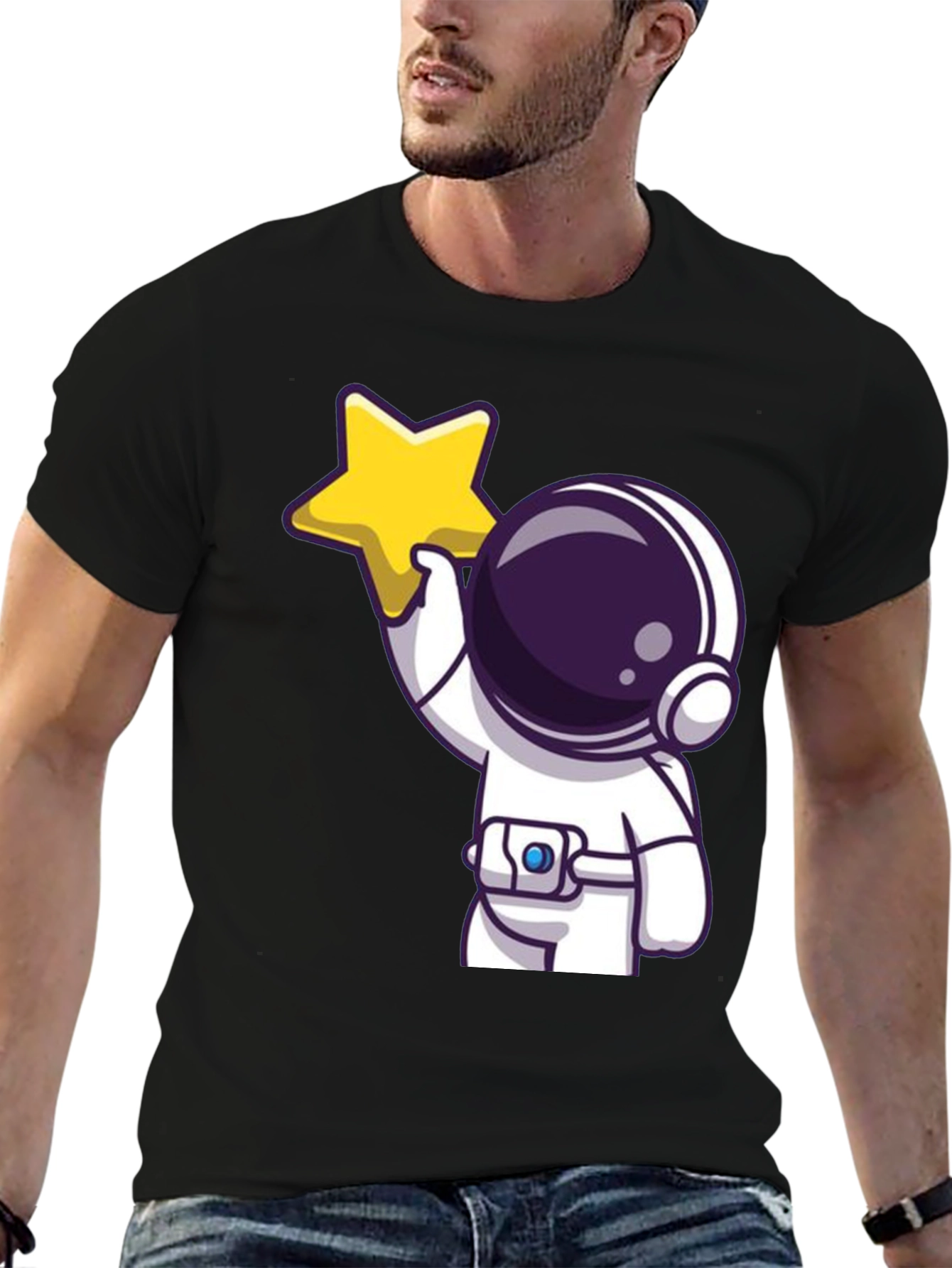 Astronaut Holding Star Graphic Tee - Black
