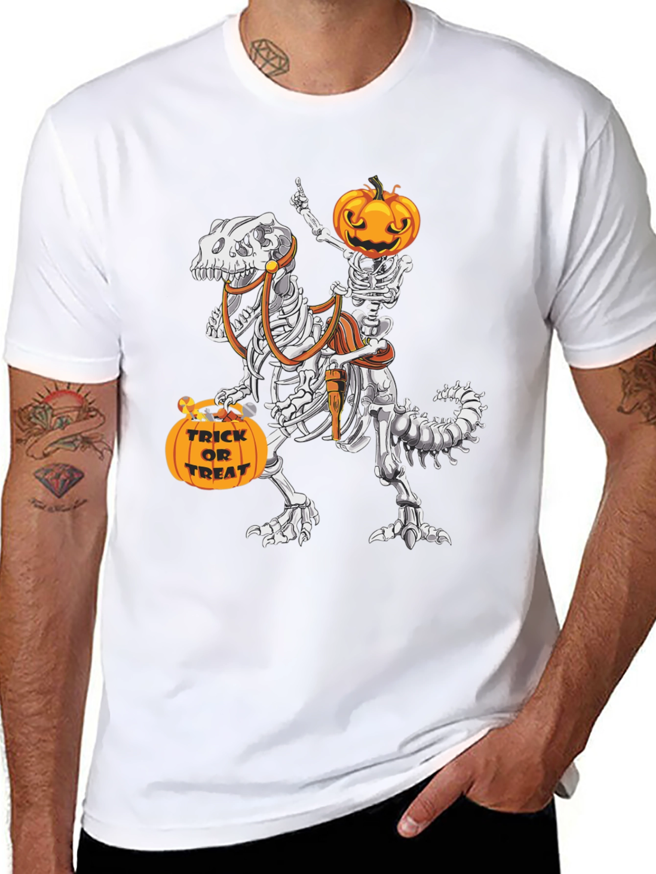 Halloween Skeleton Dinosaur Rider T-Shirt