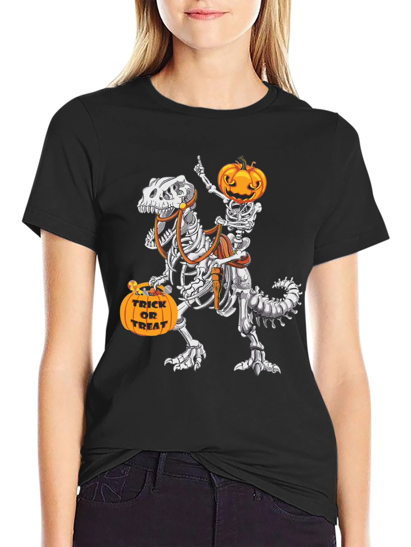 Halloween Skeleton Dinosaur Rider T-Shirt
