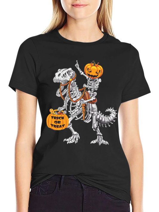 Halloween Skeleton Dinosaur Rider T-Shirt