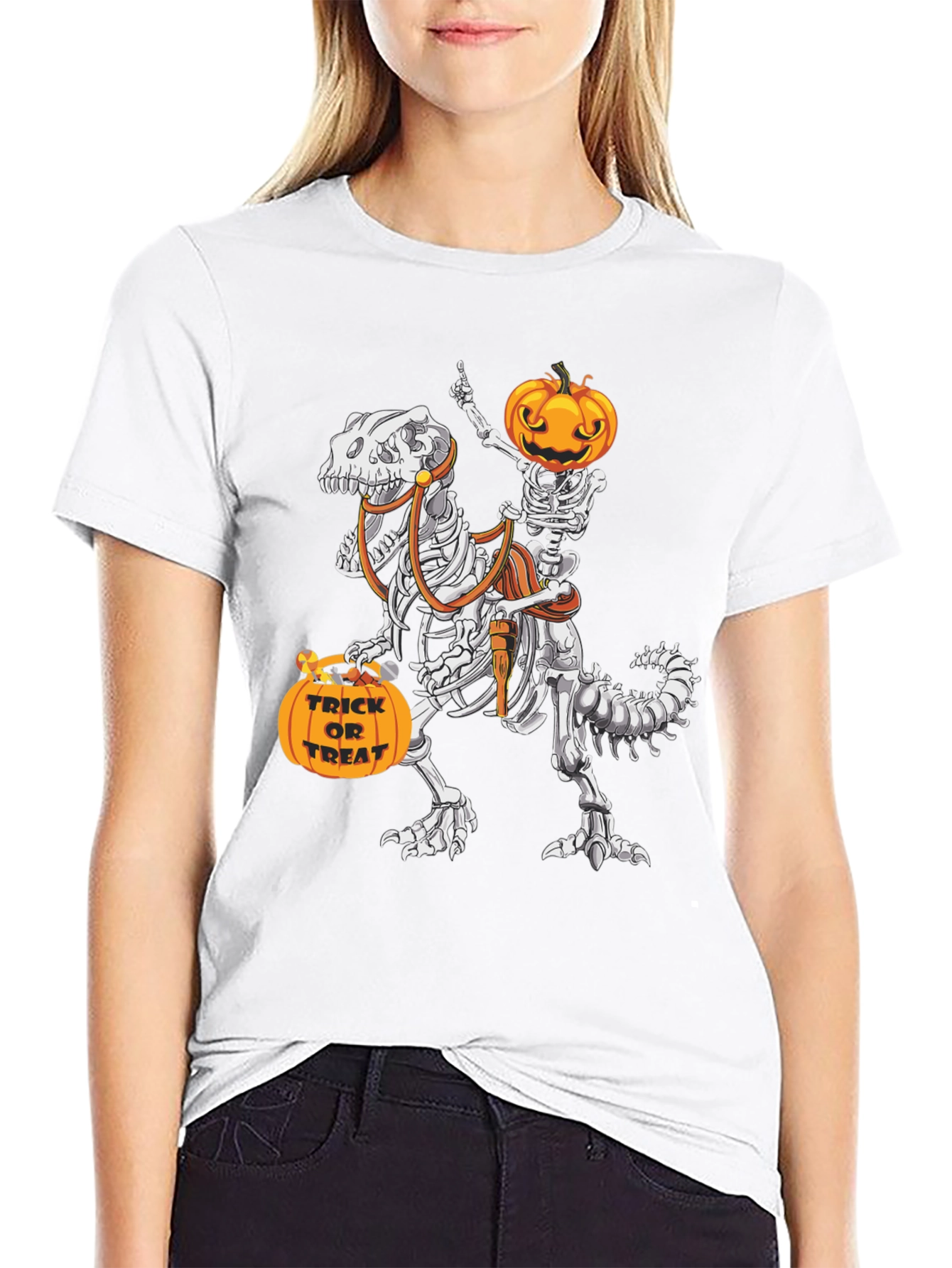 Halloween Skeleton Dinosaur Rider T-Shirt