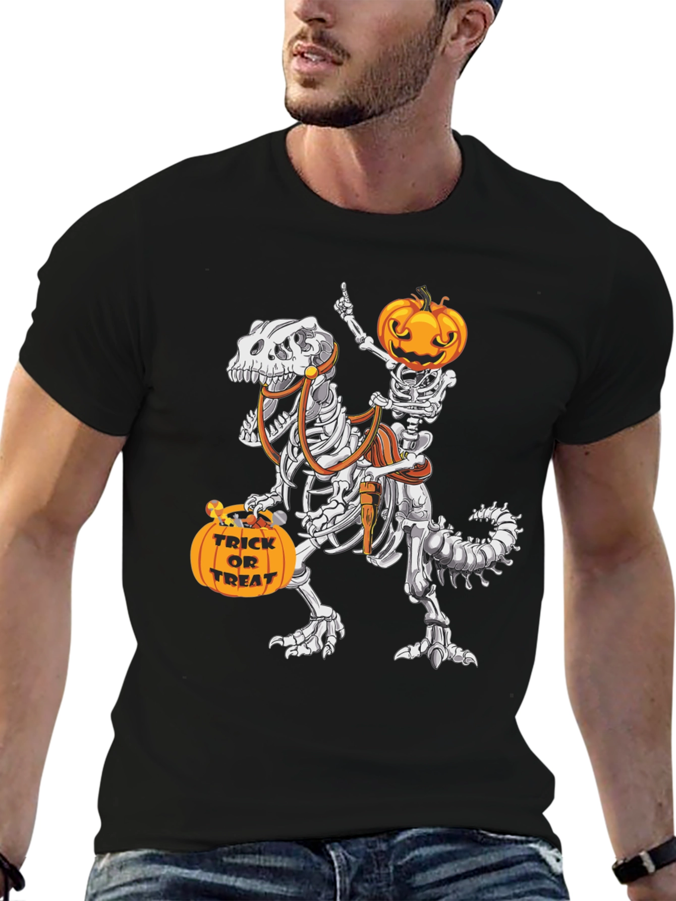 Halloween Skeleton Dinosaur Rider T-Shirt