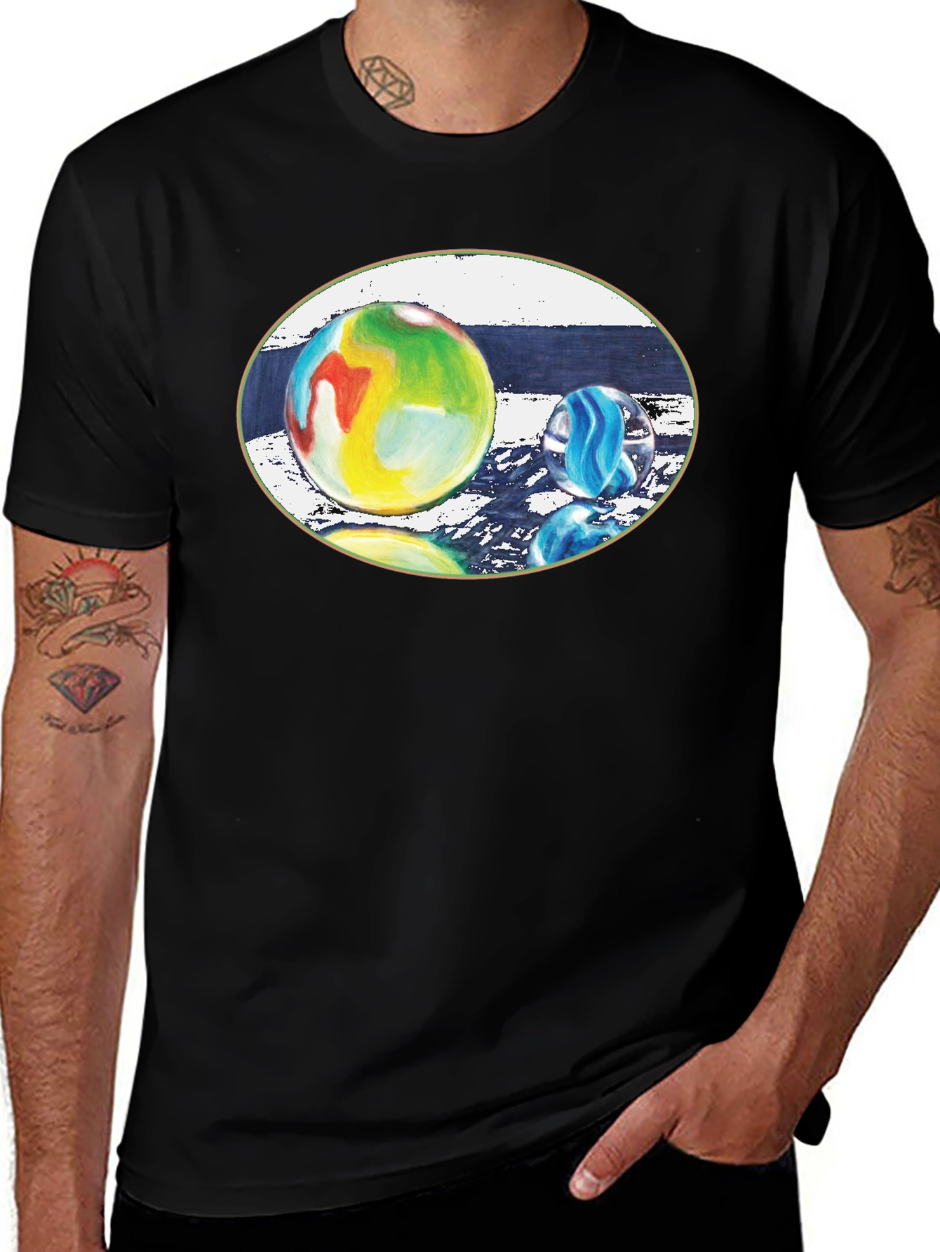 Artistic Marbles Graphic T-Shirt - Black