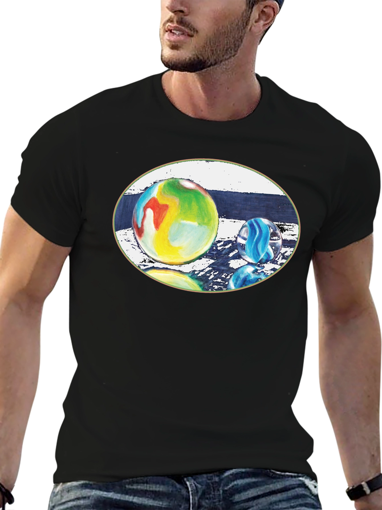 Artistic Marbles Graphic T-Shirt - Black