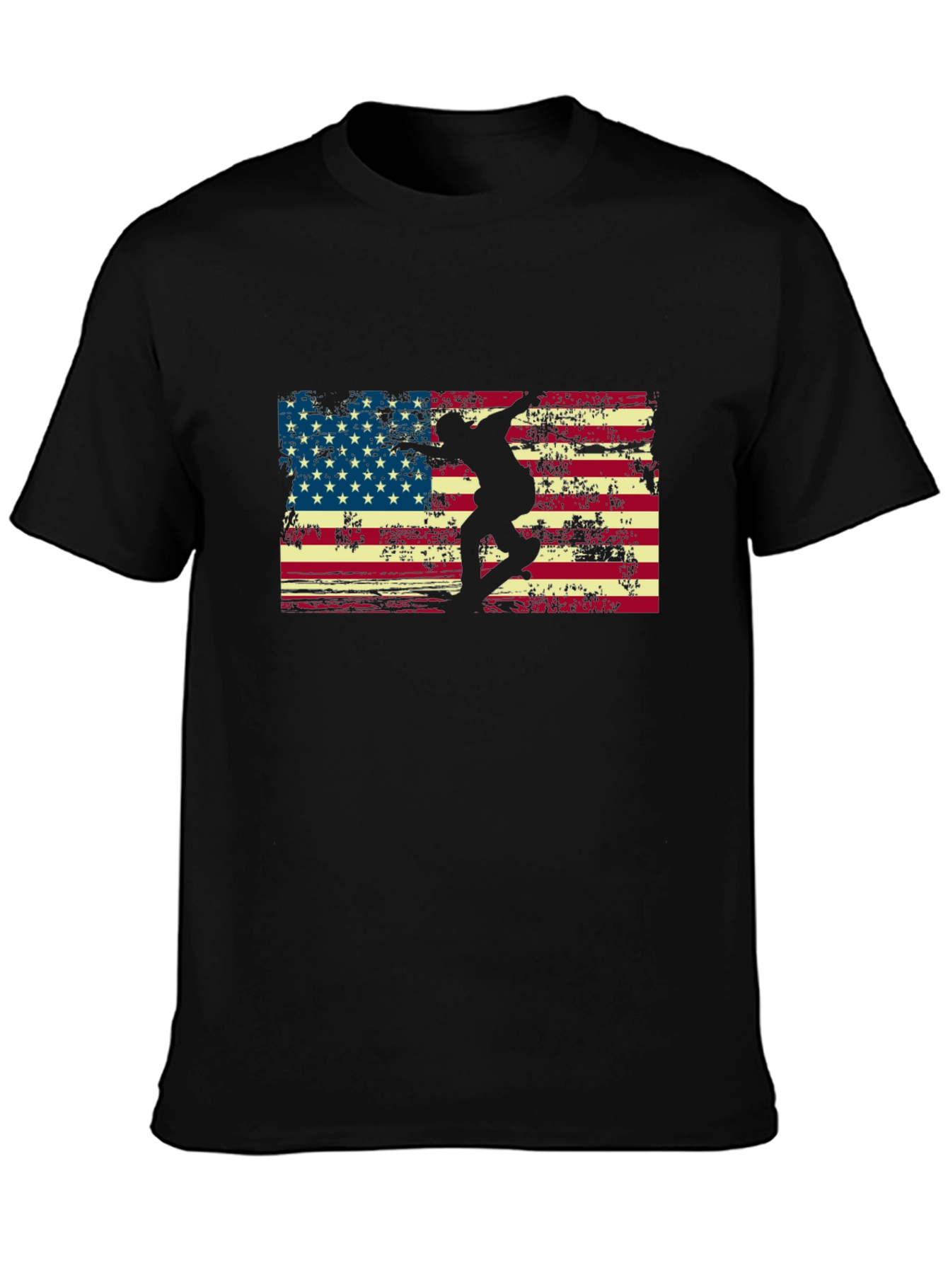 American Flag Skateboarder Black T-Shirt