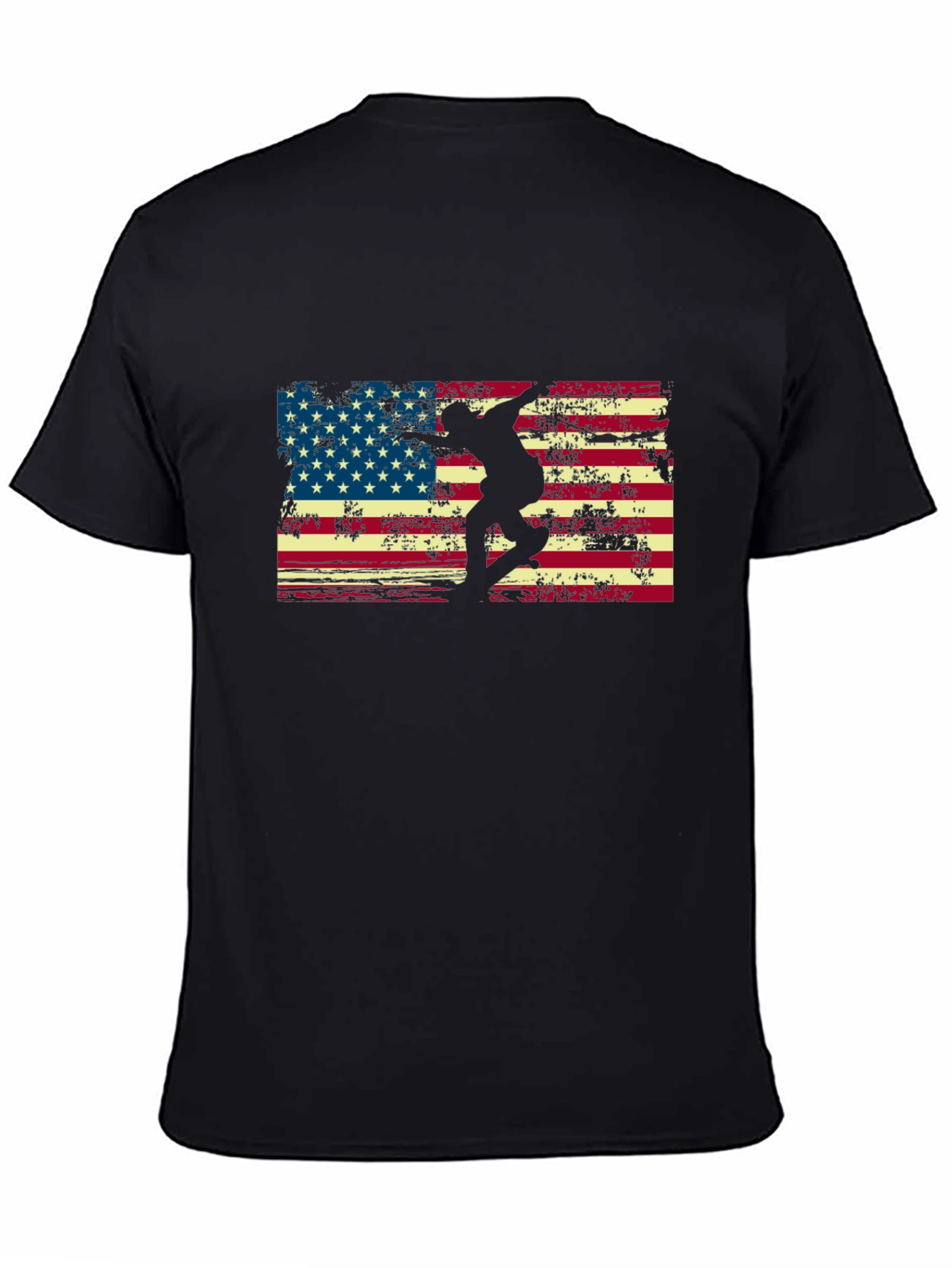 American Flag Skateboarder Black T-Shirt