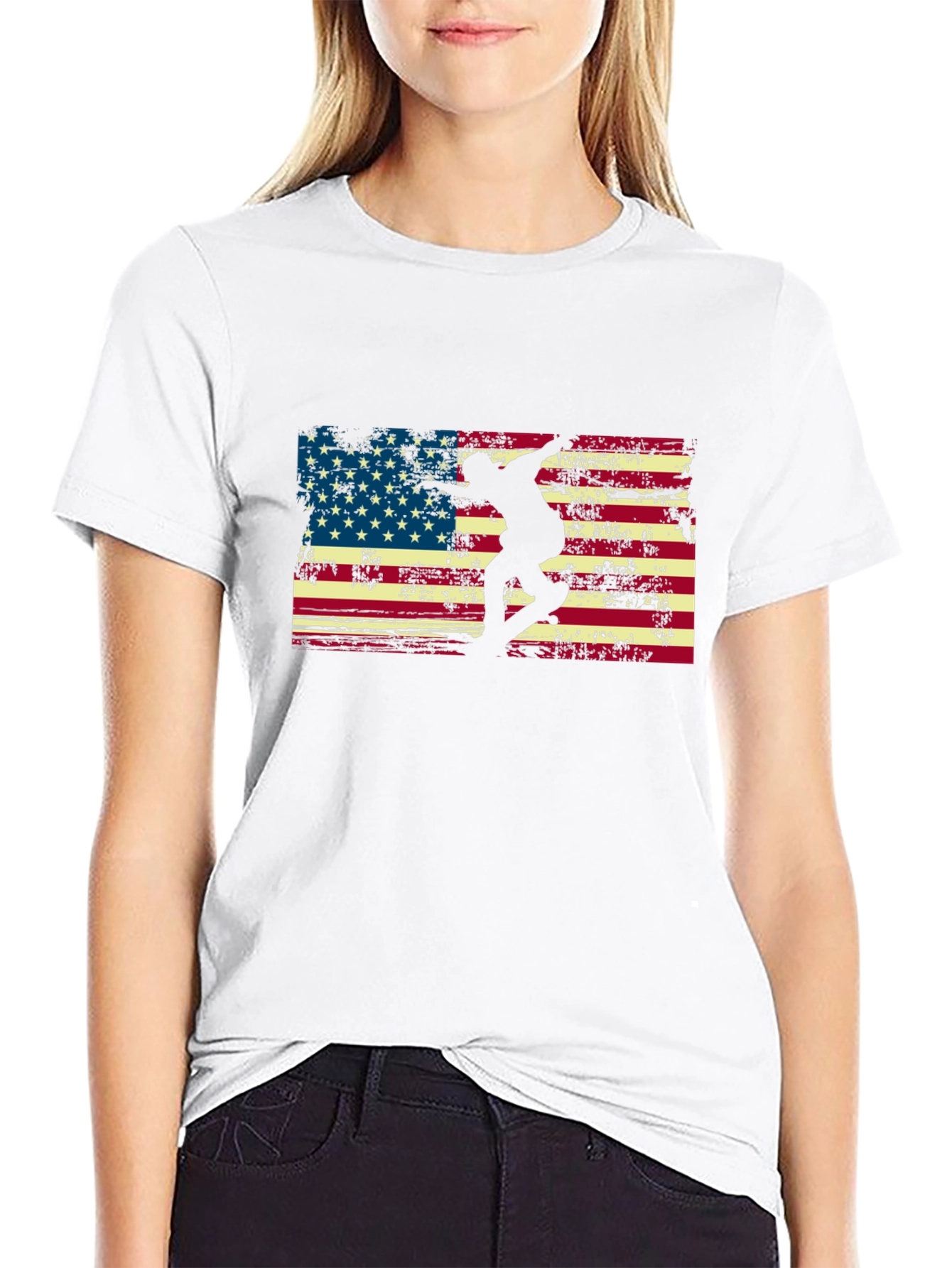 American Flag Skateboarder Black T-Shirt