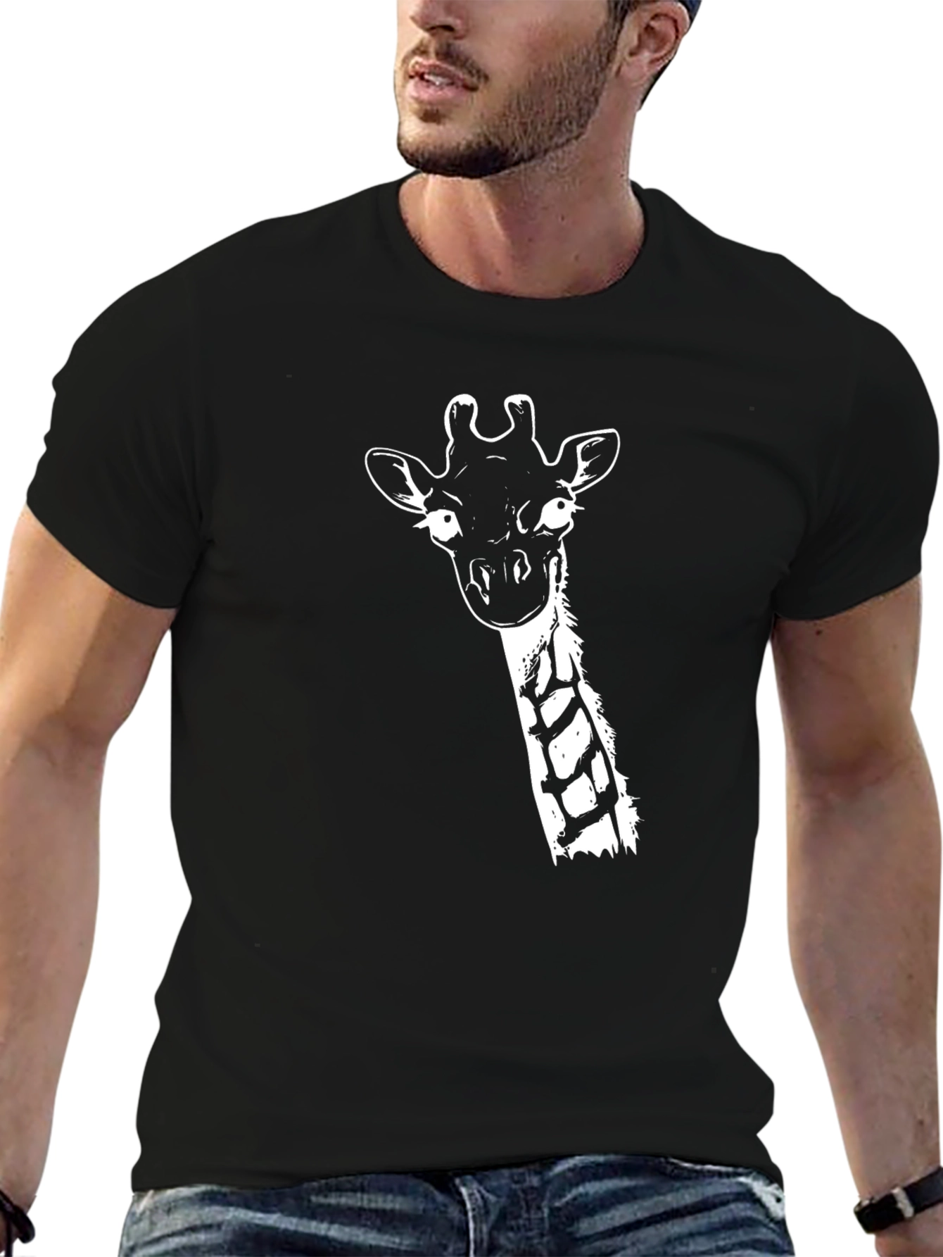 Giraffe Graphic Print Black T-Shirt