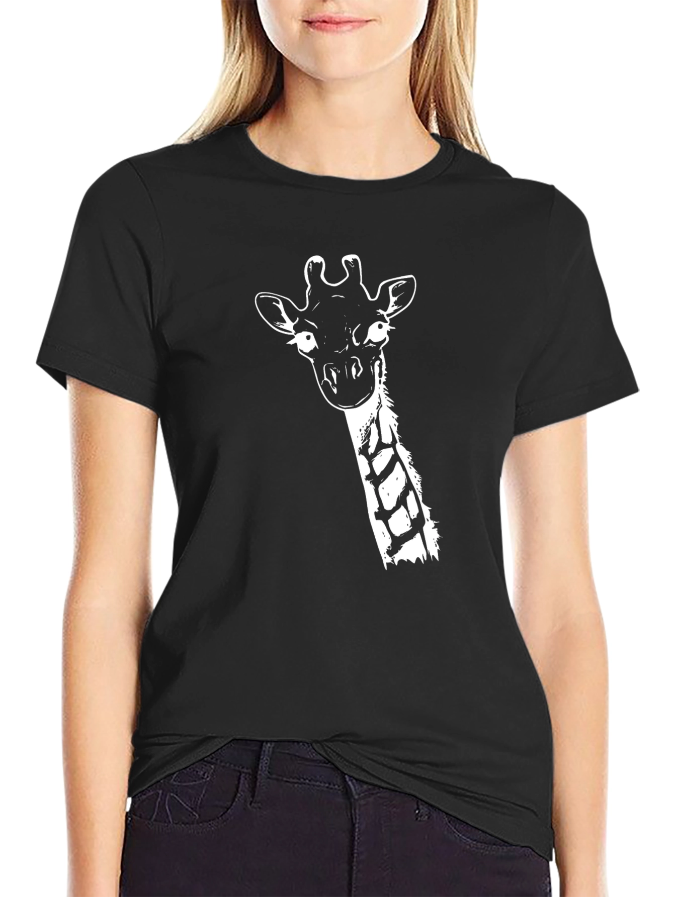 Giraffe Graphic Print Black T-Shirt