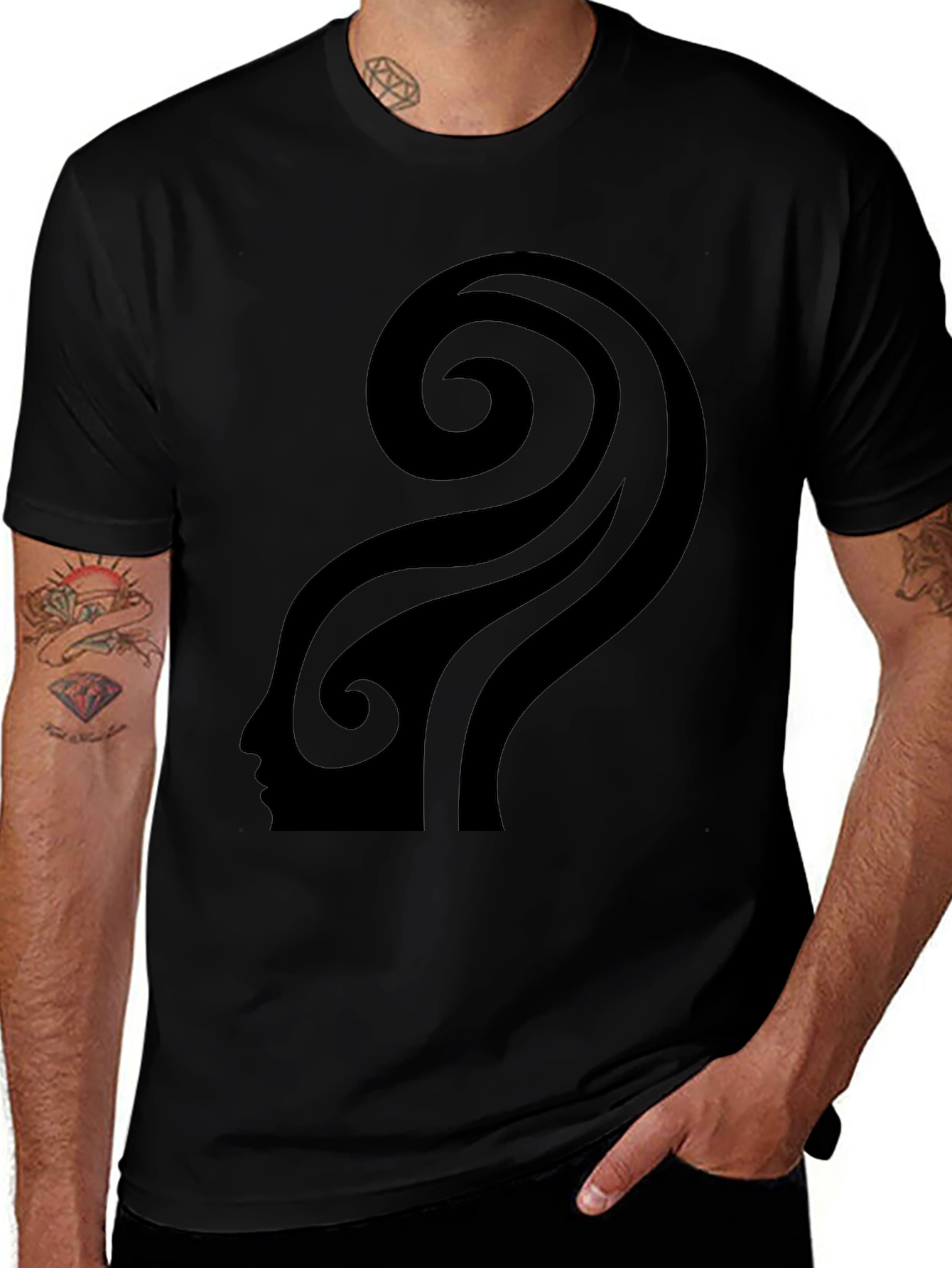 Abstract Silhouette Graphic Black T-Shirt