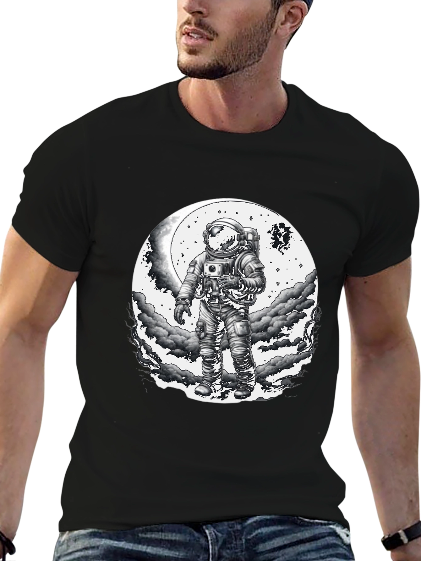 Astronaut Moon Graphic T-Shirt - Black