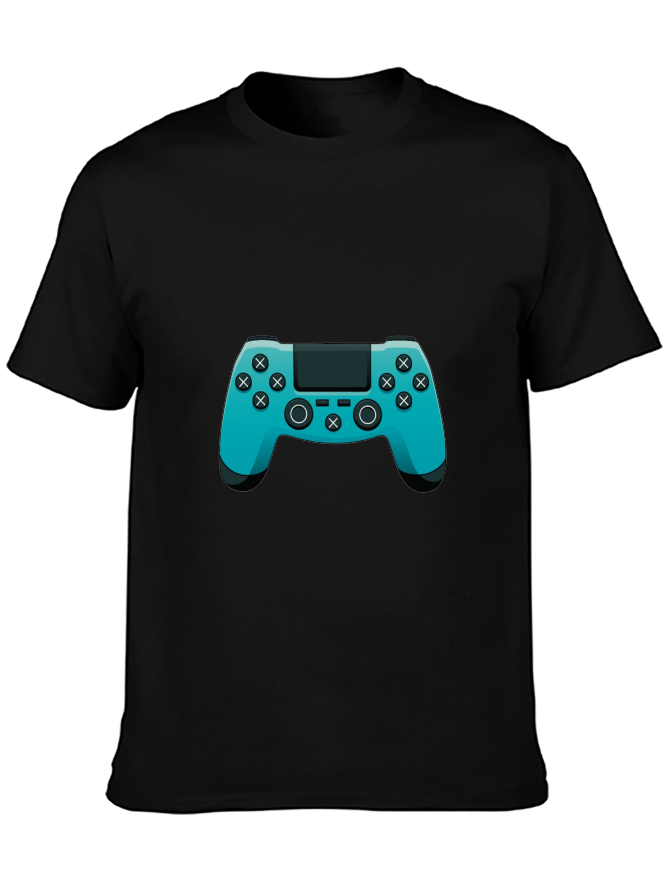 Gamer Style Black T-Shirt with Teal Controller Design