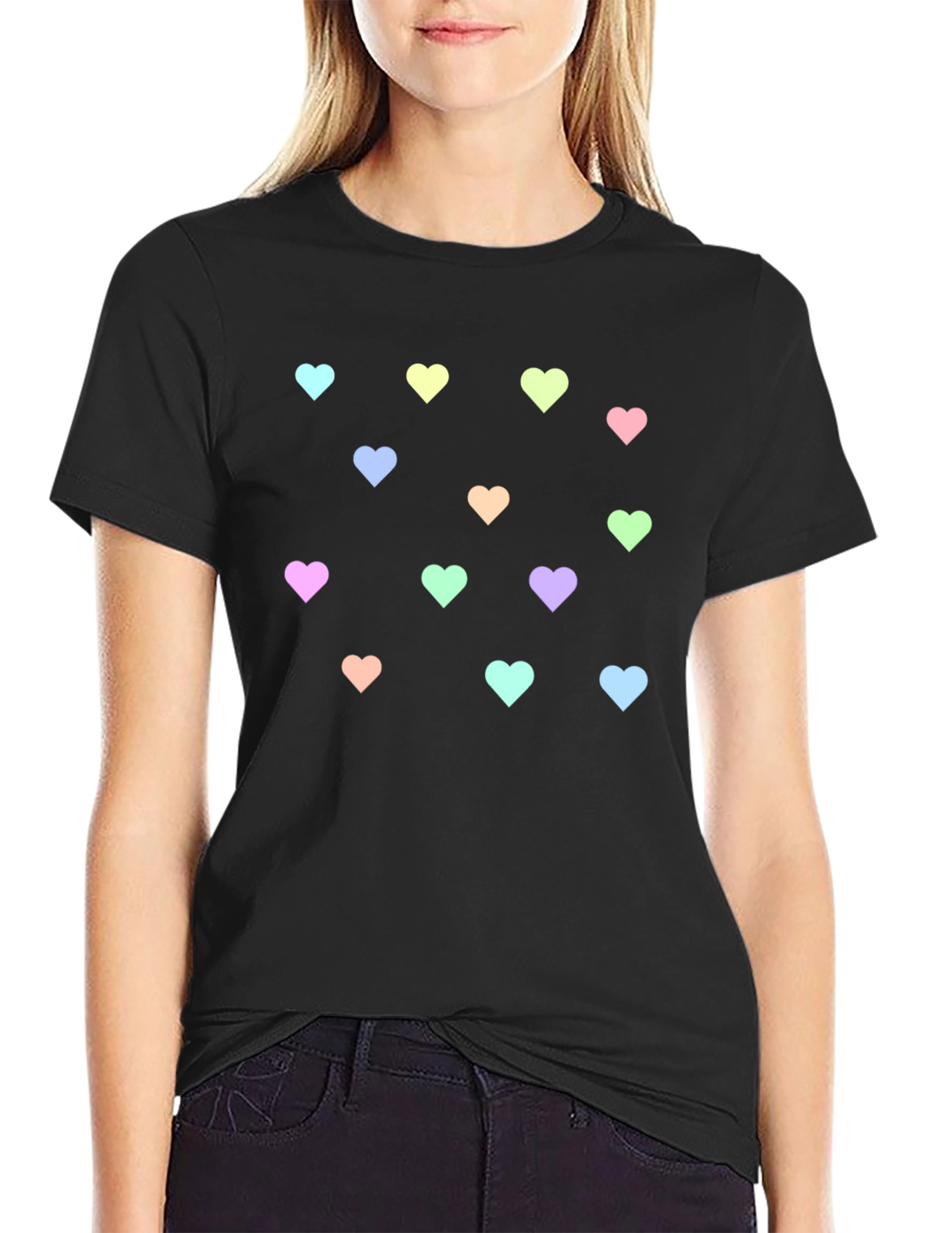 Heart Patterned Black T-Shirt