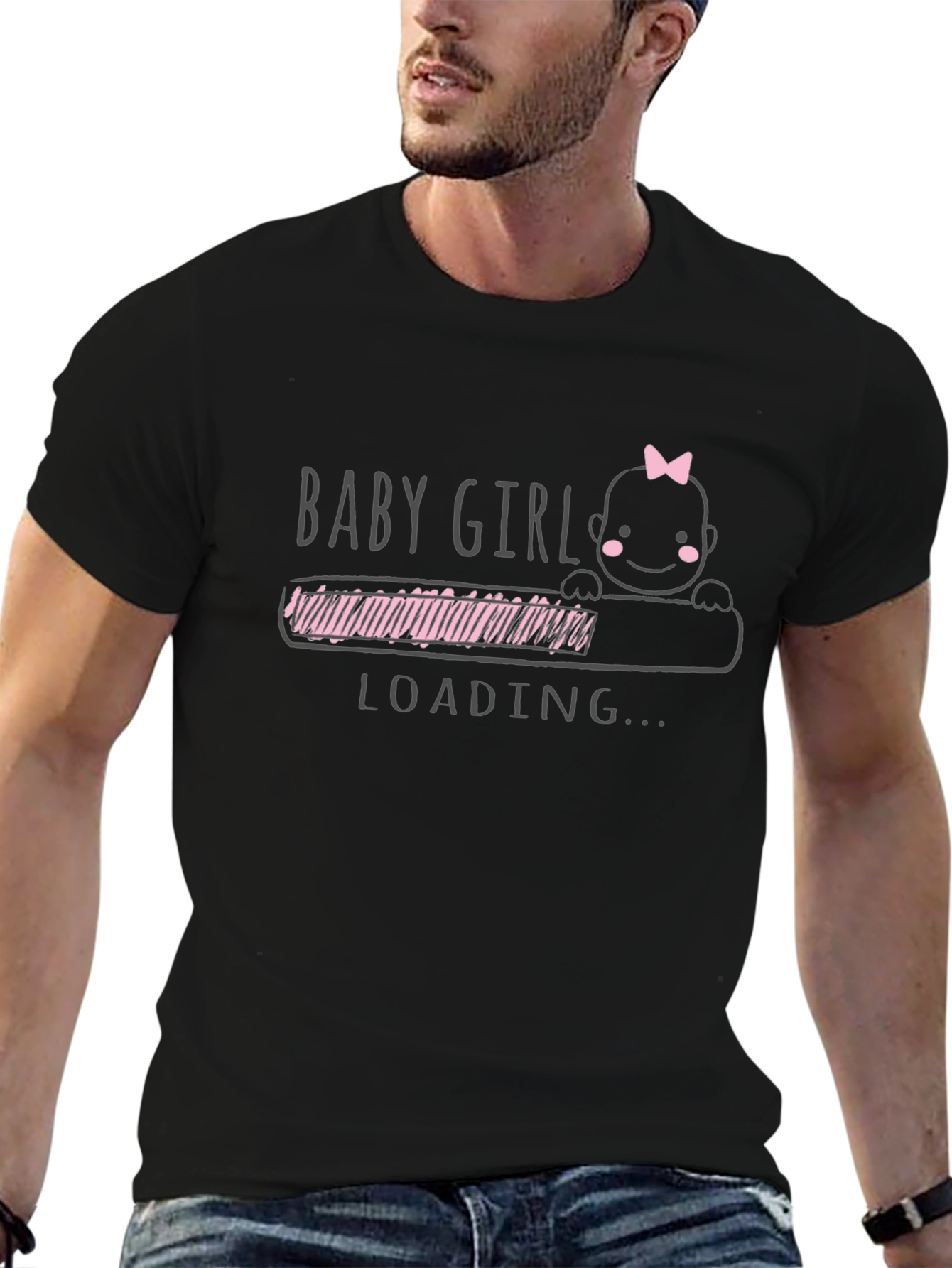 Baby Girl Loading Black T-Shirt - Expecting Mom Tee