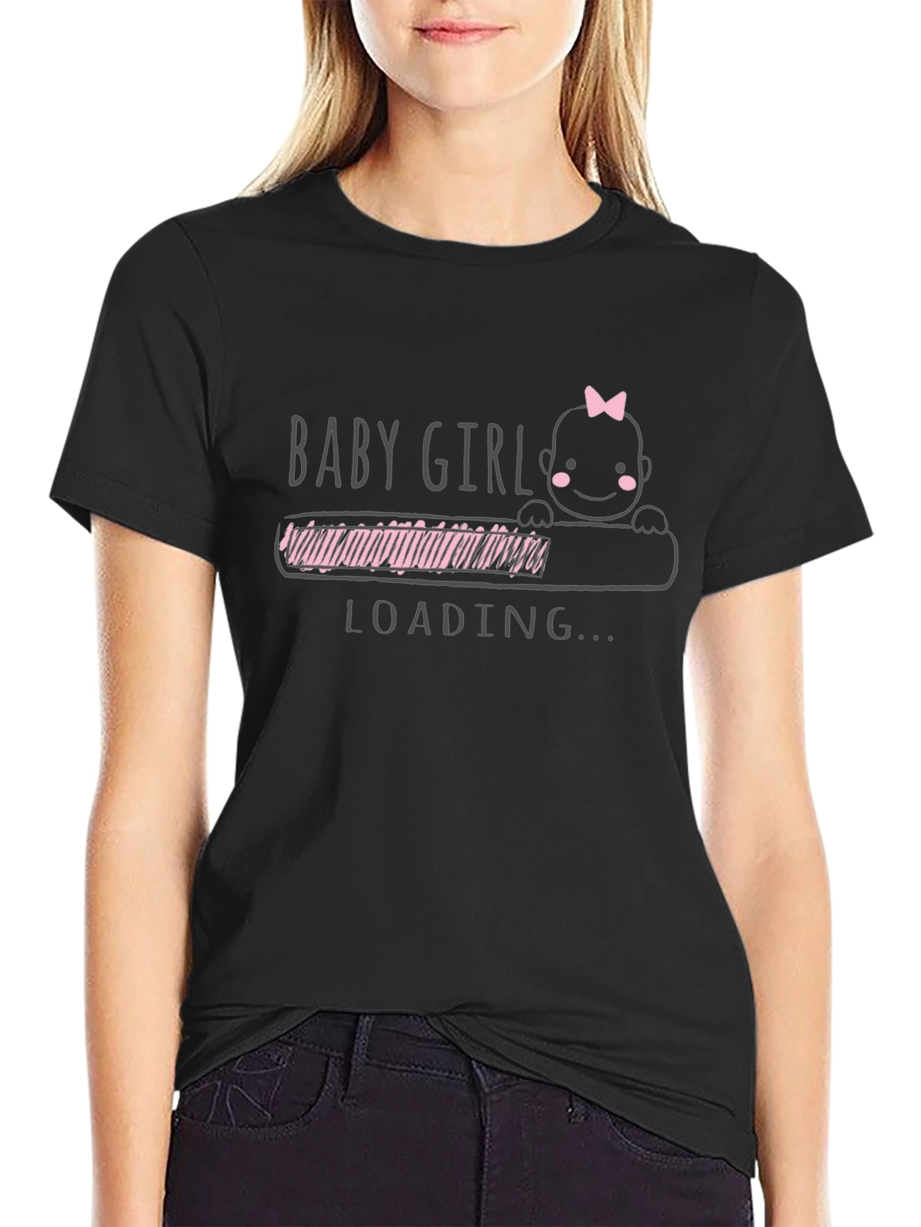 Baby Girl Loading Black T-Shirt - Expecting Mom Tee