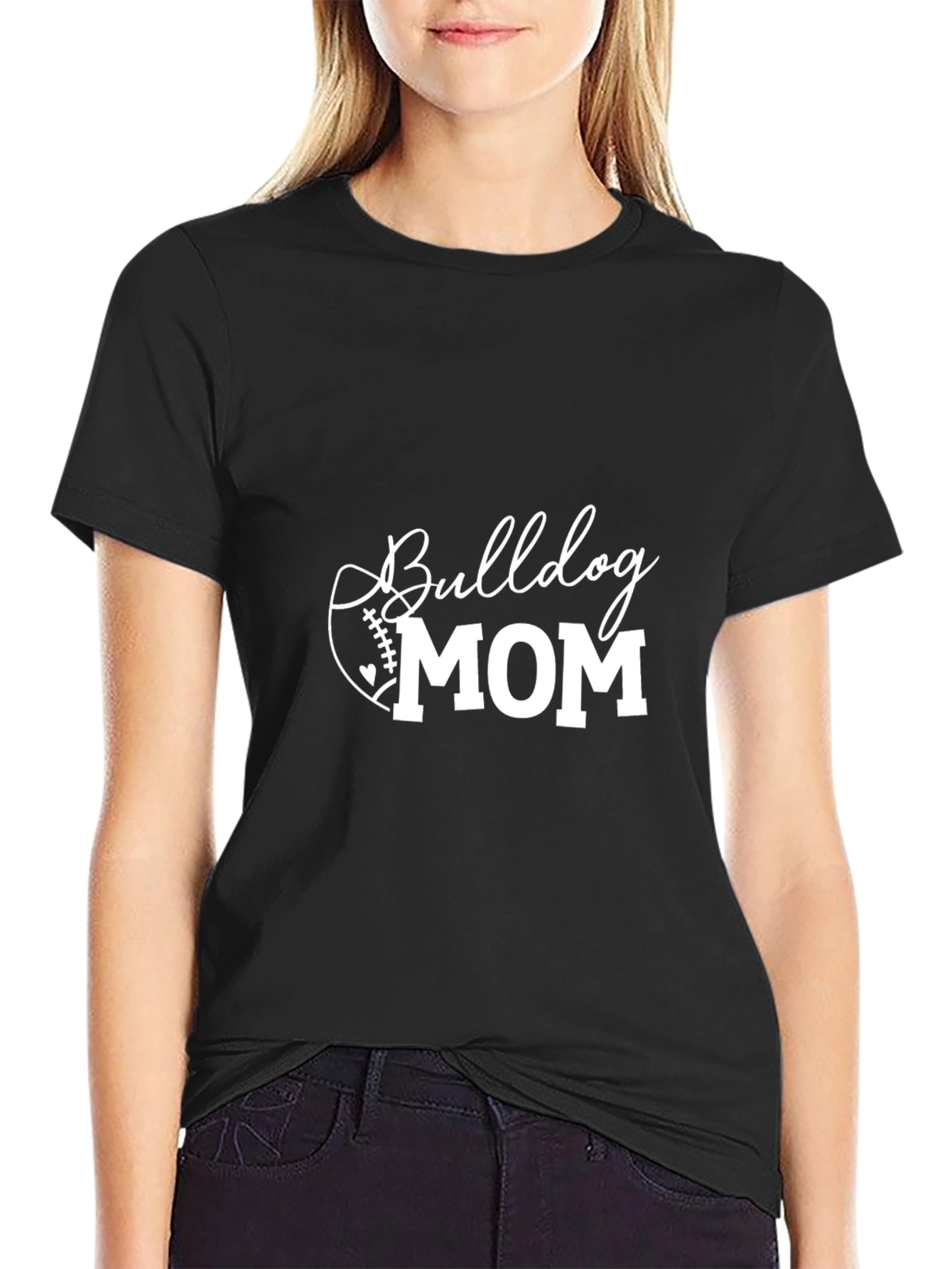Bulldog Mom Football Graphic T-Shirt