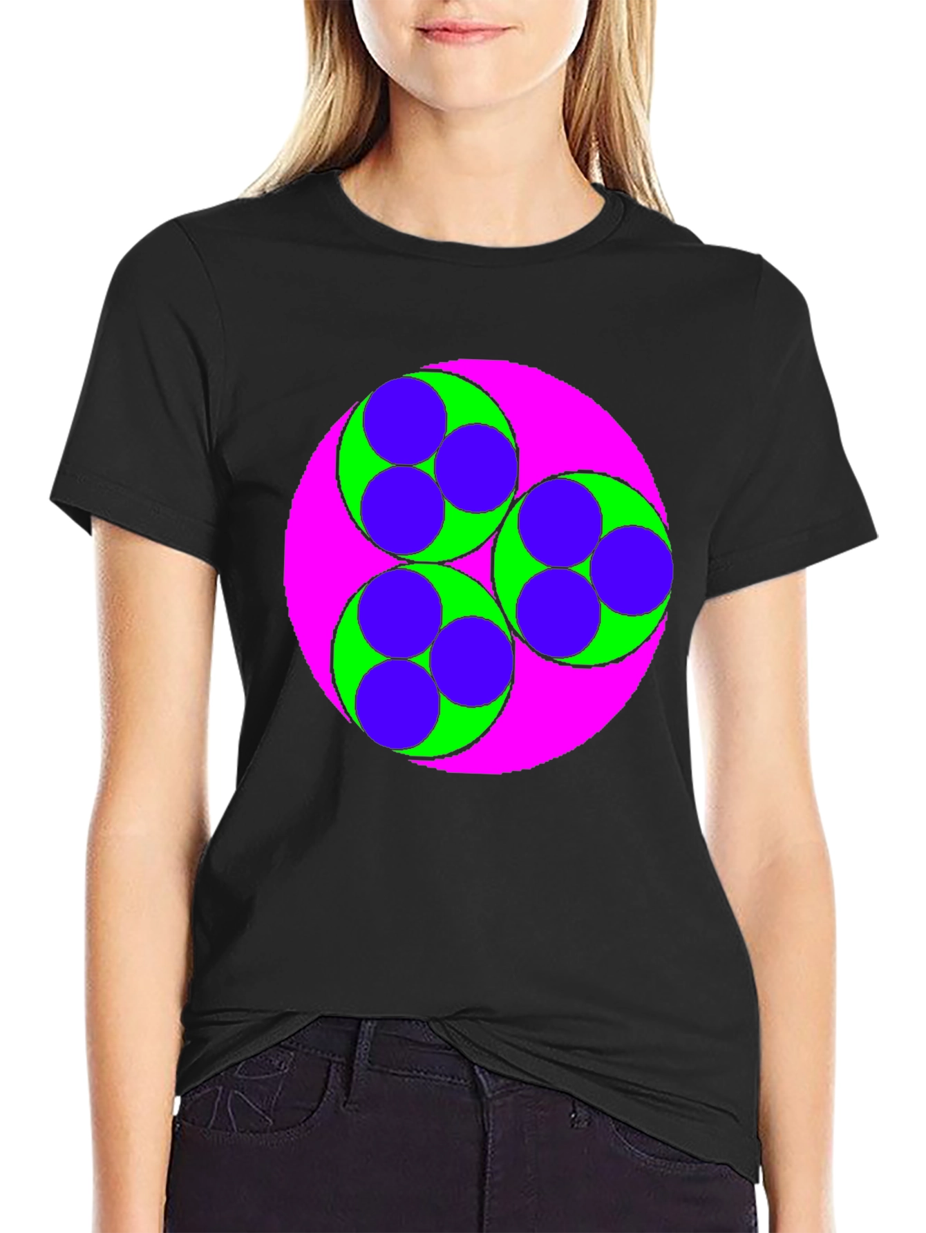 Geometric Circle Design Black T-Shirt