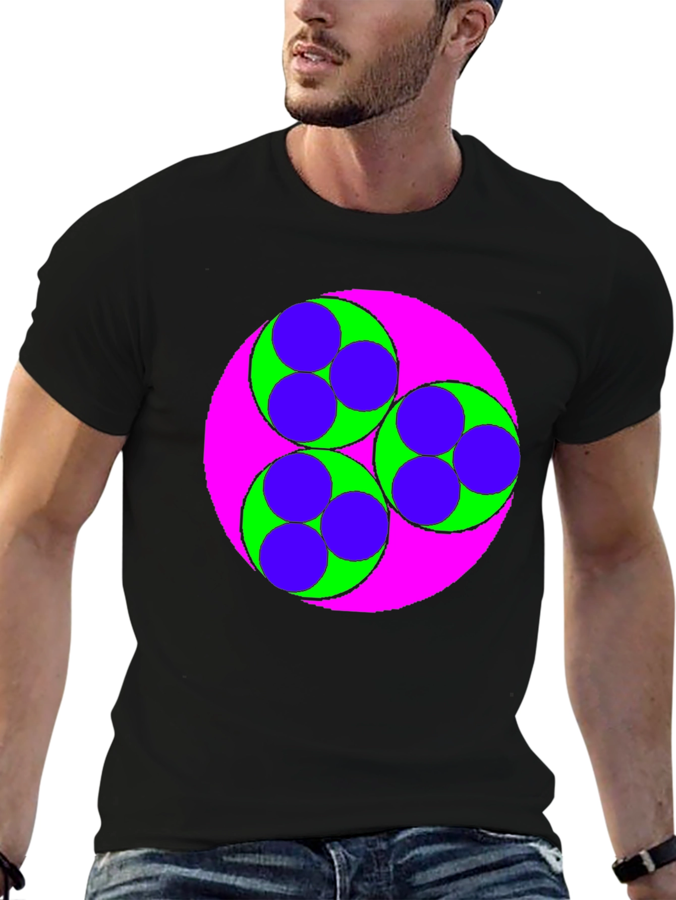 Geometric Circle Design Black T-Shirt