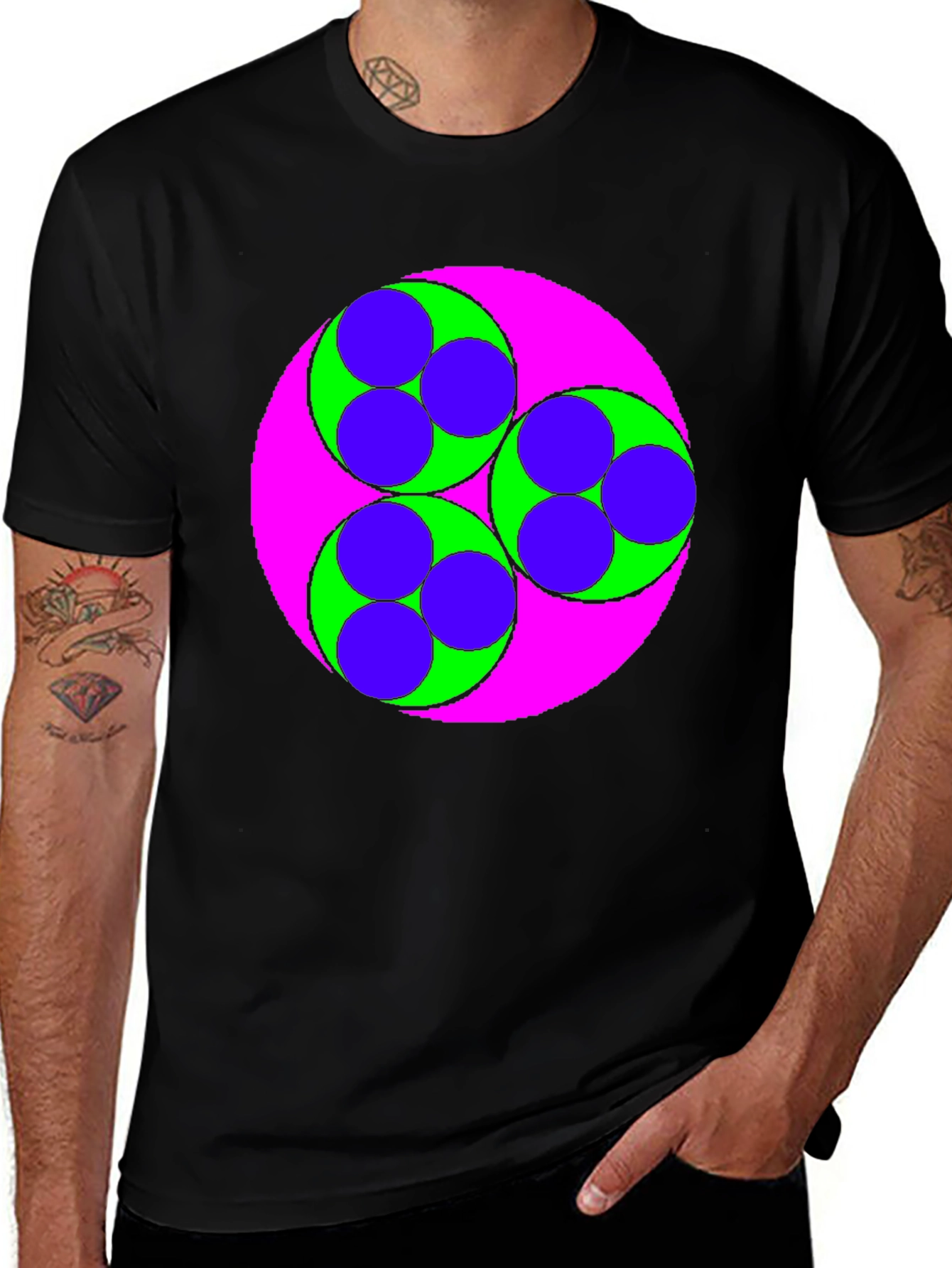 Geometric Circle Design Black T-Shirt