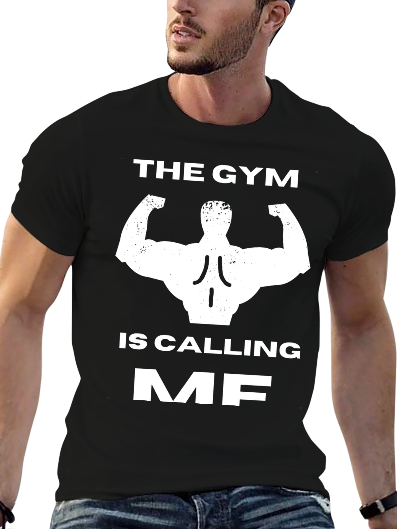 Gym Calling Graphic Tee - Black Cotton T-Shirt