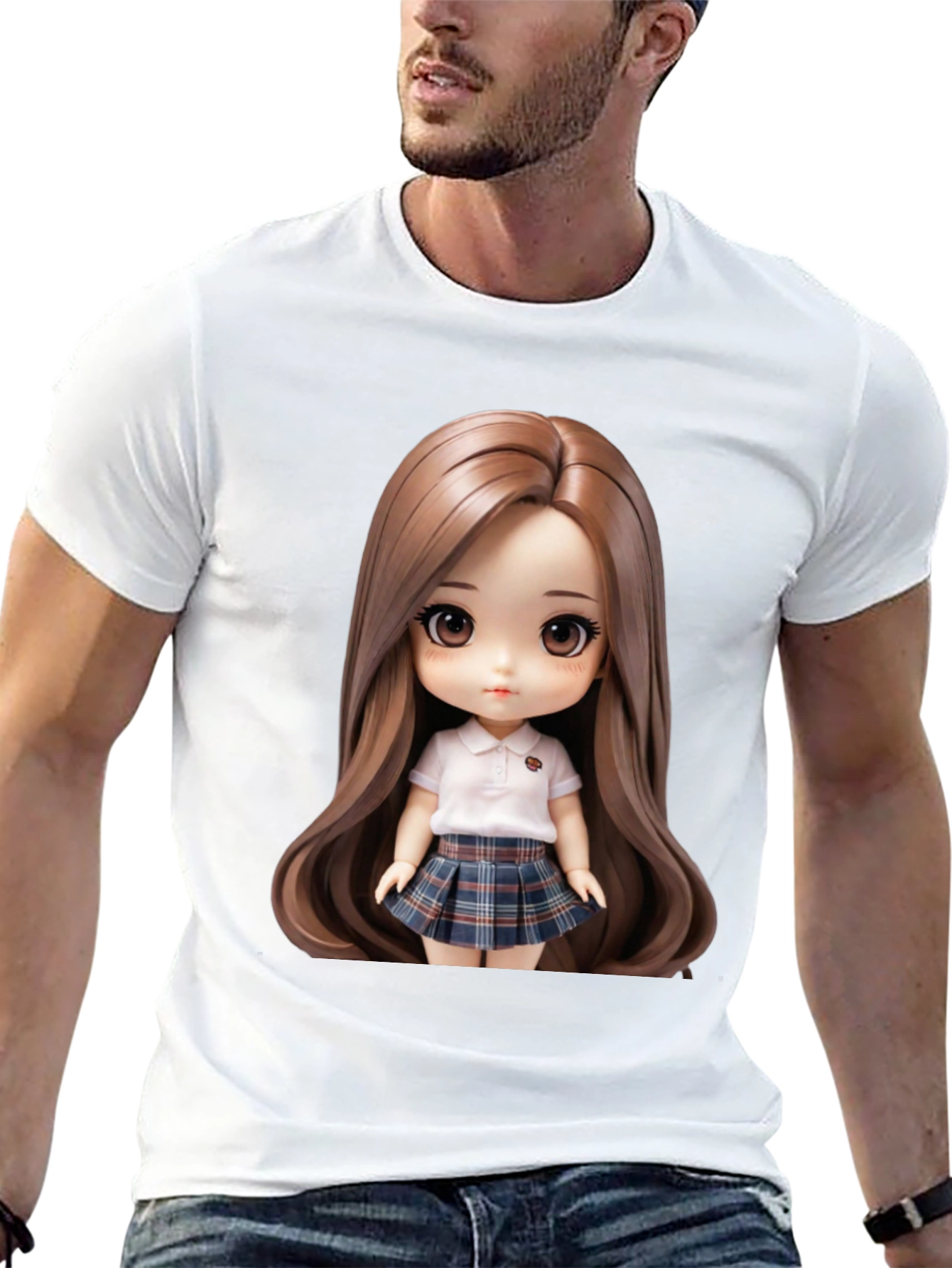 Anime Doll Graphic Print Black T-Shirt