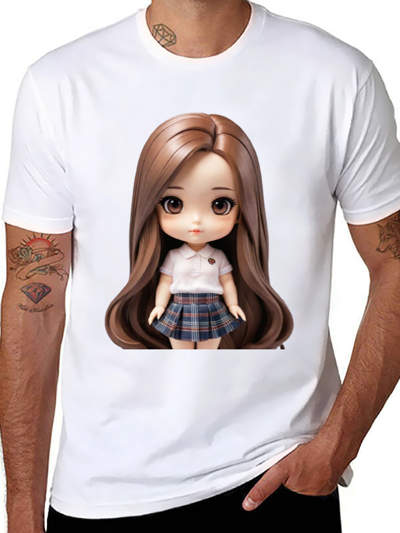Anime Doll Graphic Print Black T-Shirt