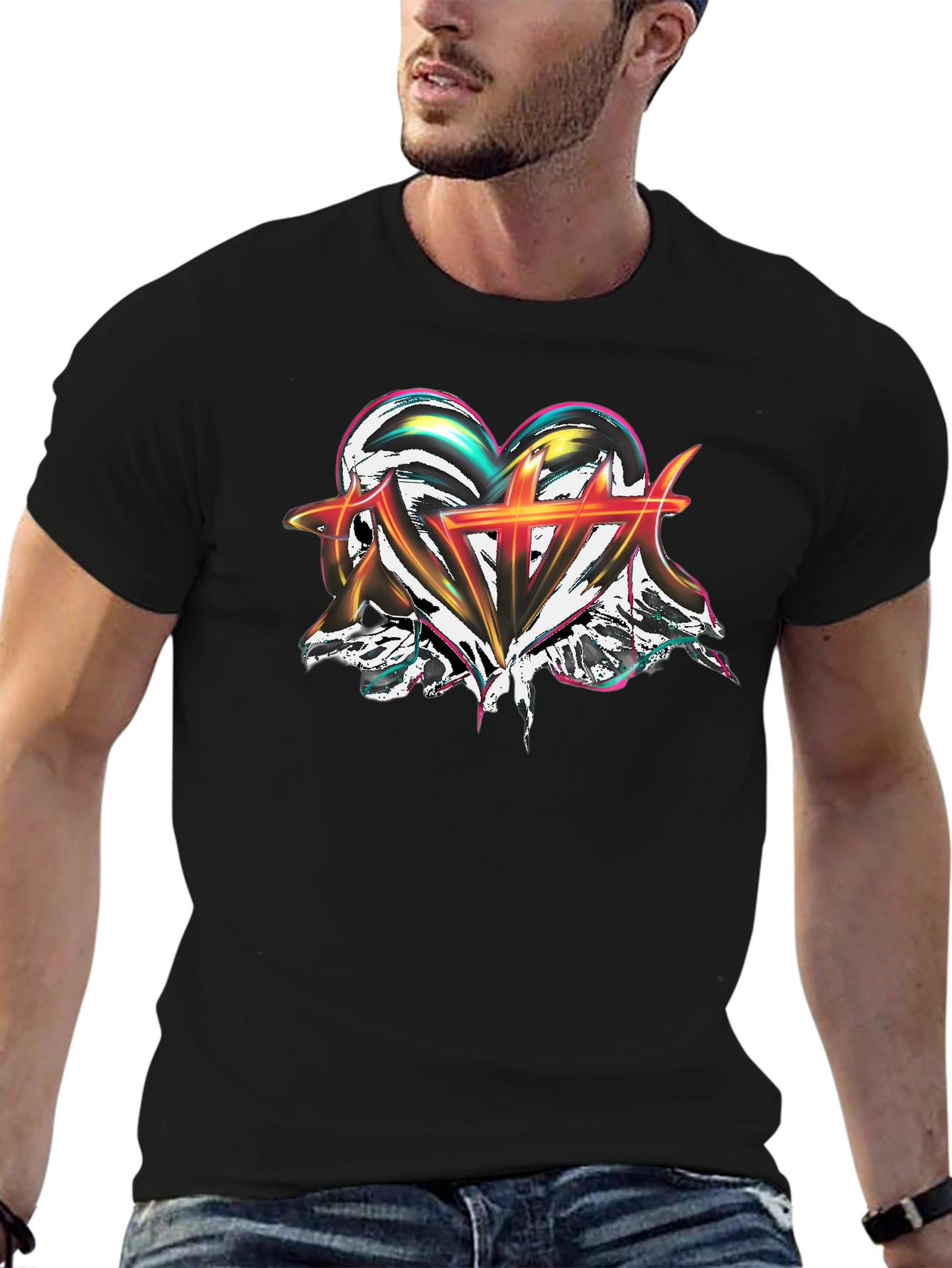 Abstract Heart Graphic Black T-Shirt