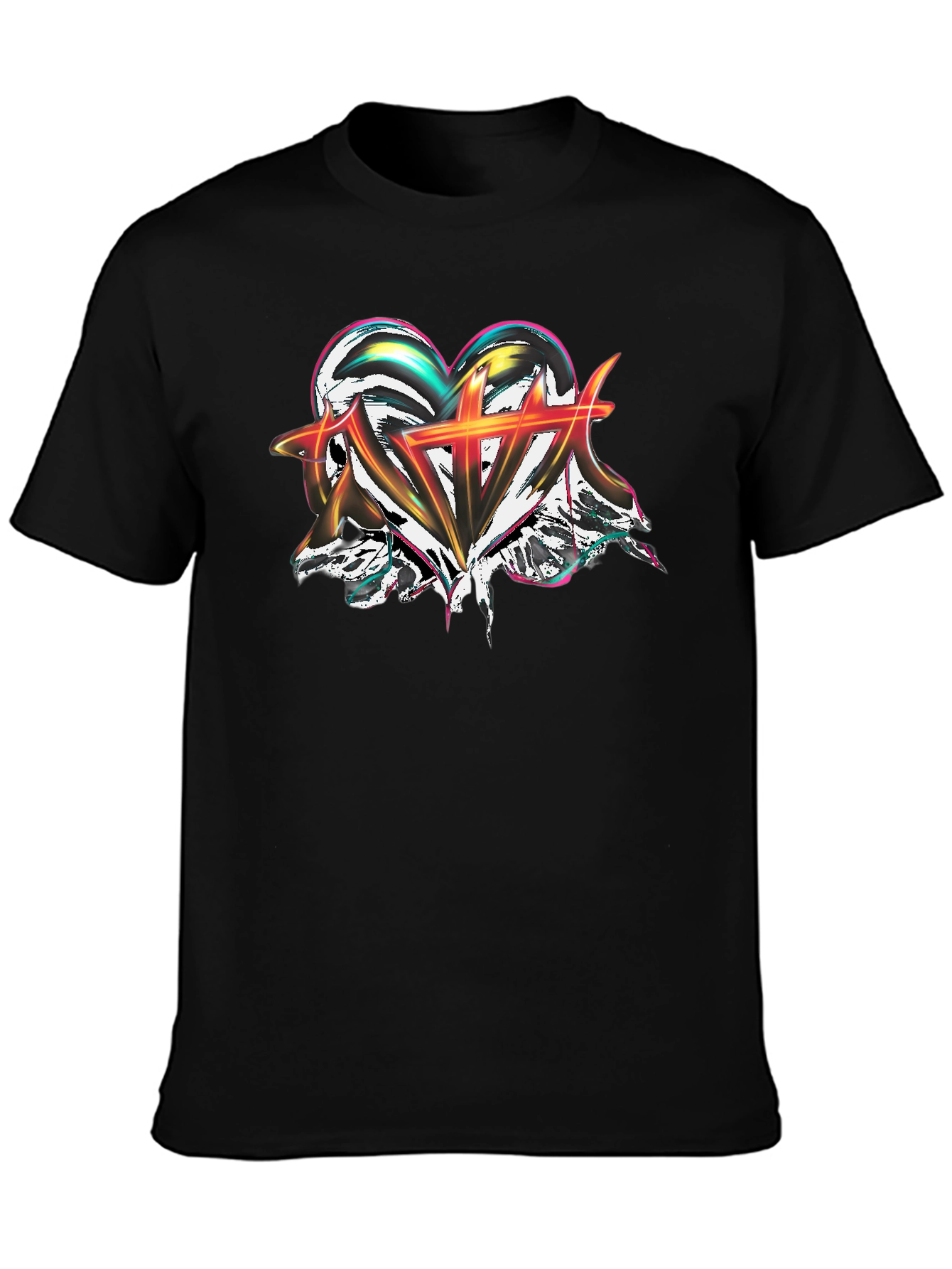 Abstract Heart Graphic Black T-Shirt