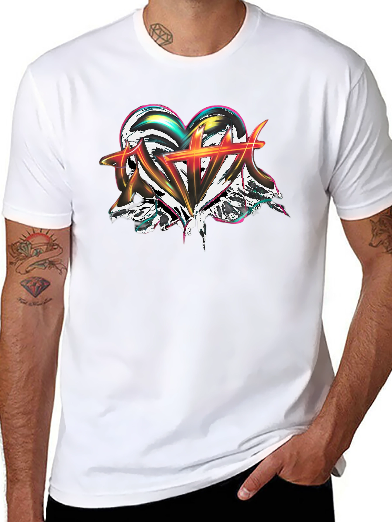 Abstract Heart Graphic Black T-Shirt
