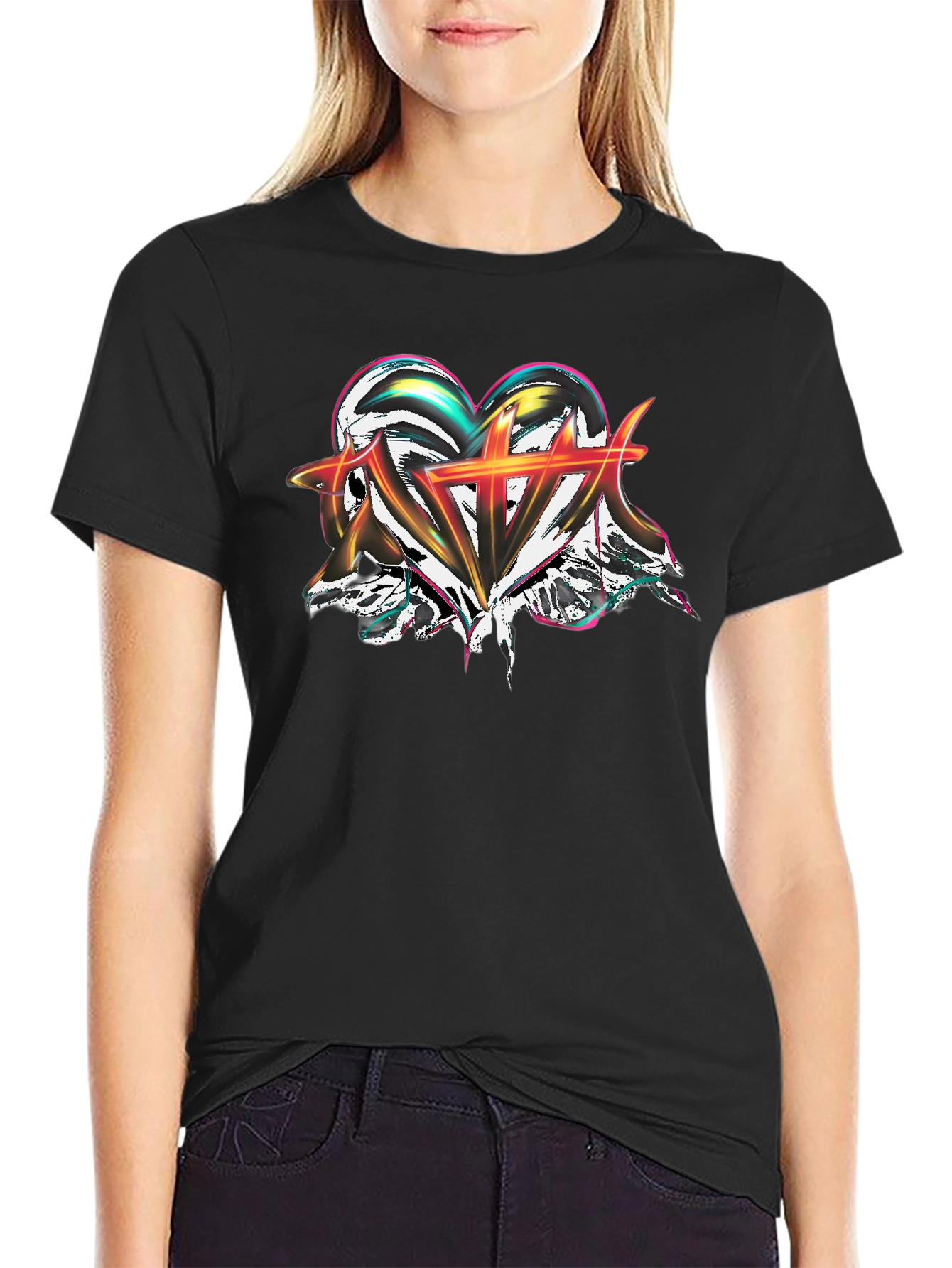 Abstract Heart Graphic Black T-Shirt