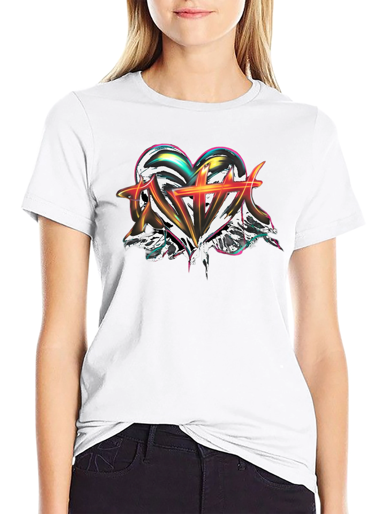 Abstract Heart Graphic Black T-Shirt