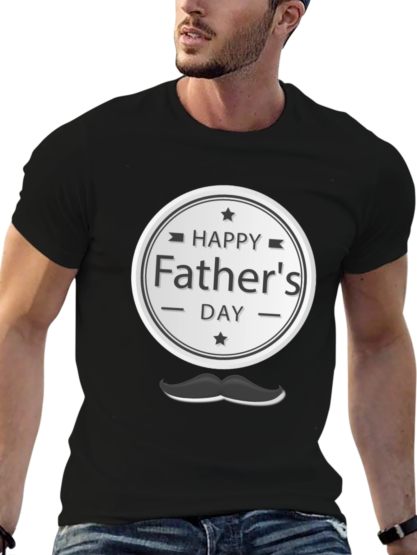 Happy Fathers Day T-Shirt - Mustache Design