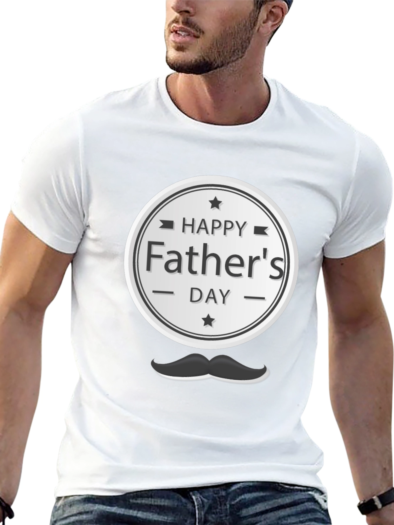 Happy Fathers Day T-Shirt - Mustache Design