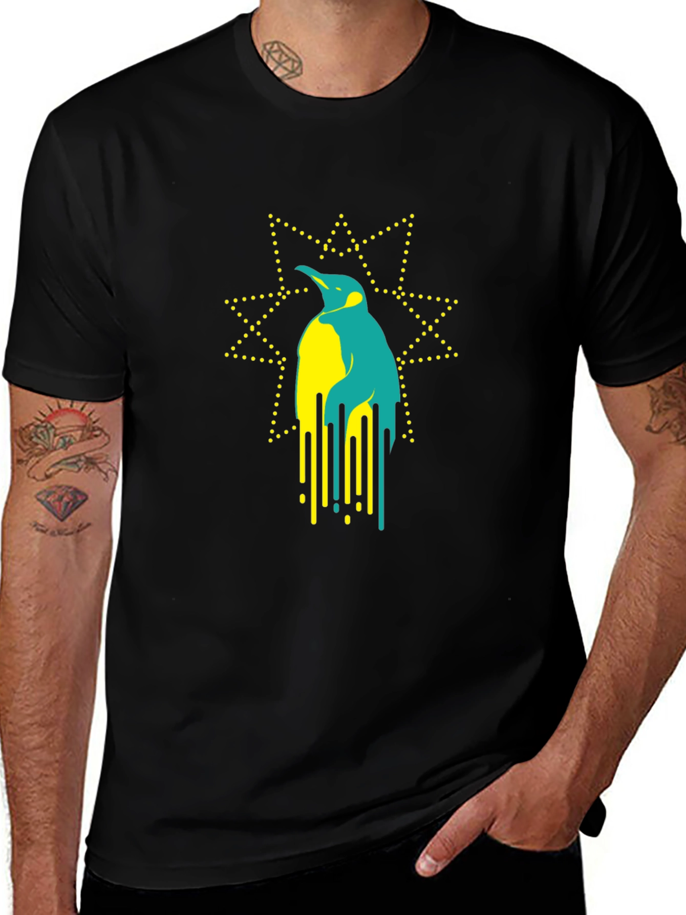 Geometric Penguin Graphic Tee - Stylish Black T-Shirt