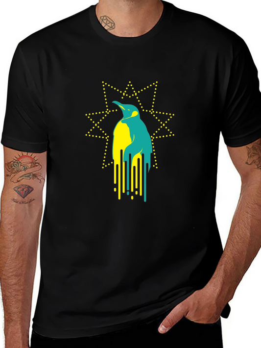 Geometric Penguin Graphic Tee - Stylish Black T-Shirt