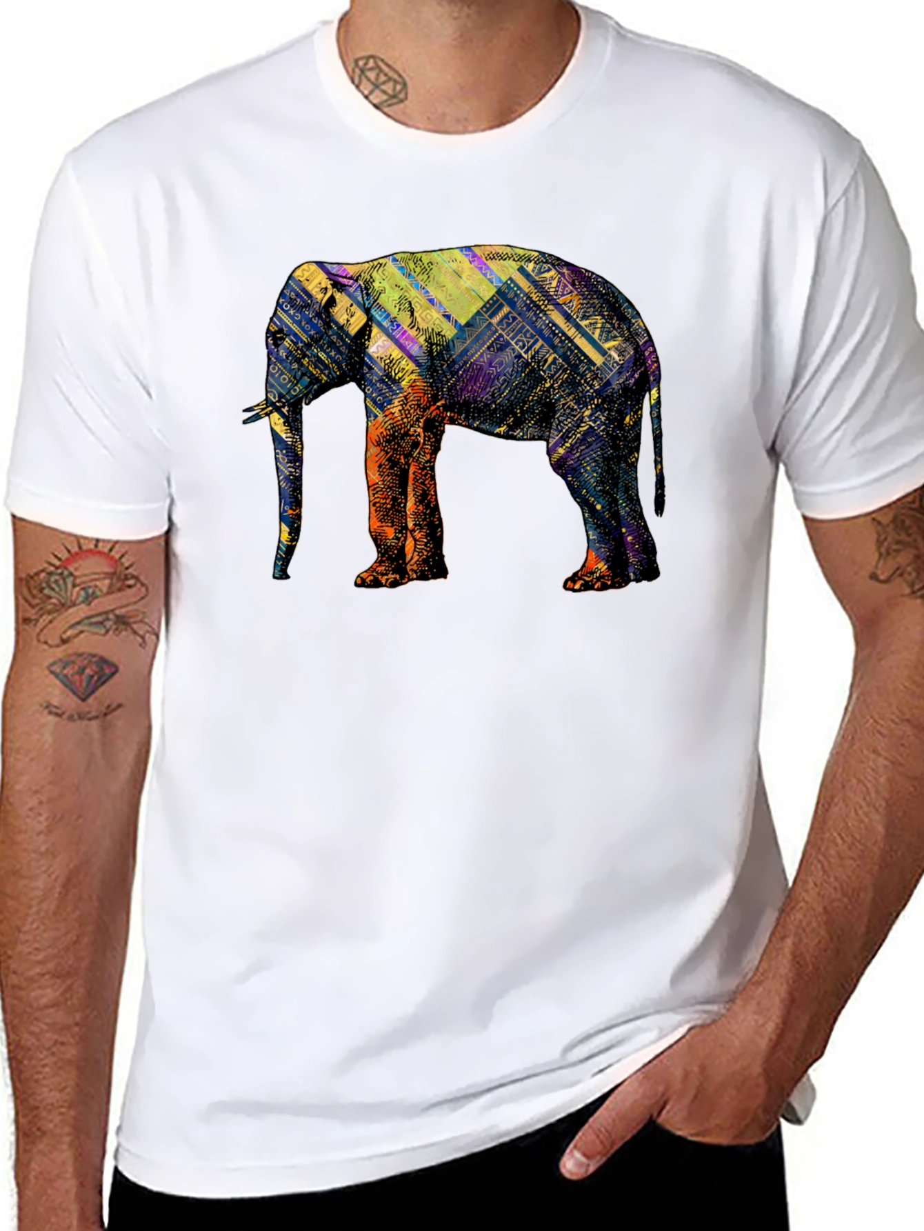 Abstract Elephant Graphic Black T-Shirt