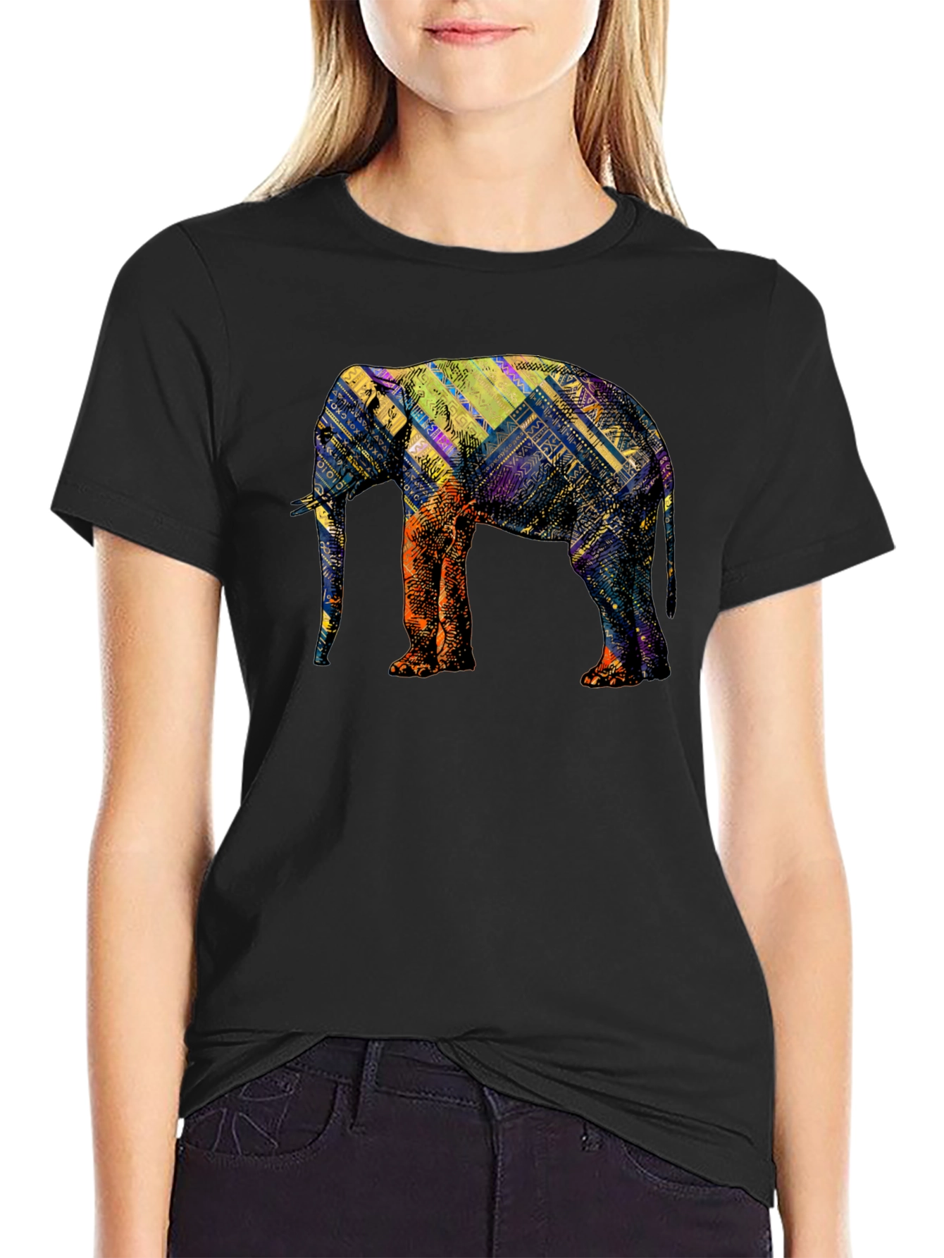 Abstract Elephant Graphic Black T-Shirt
