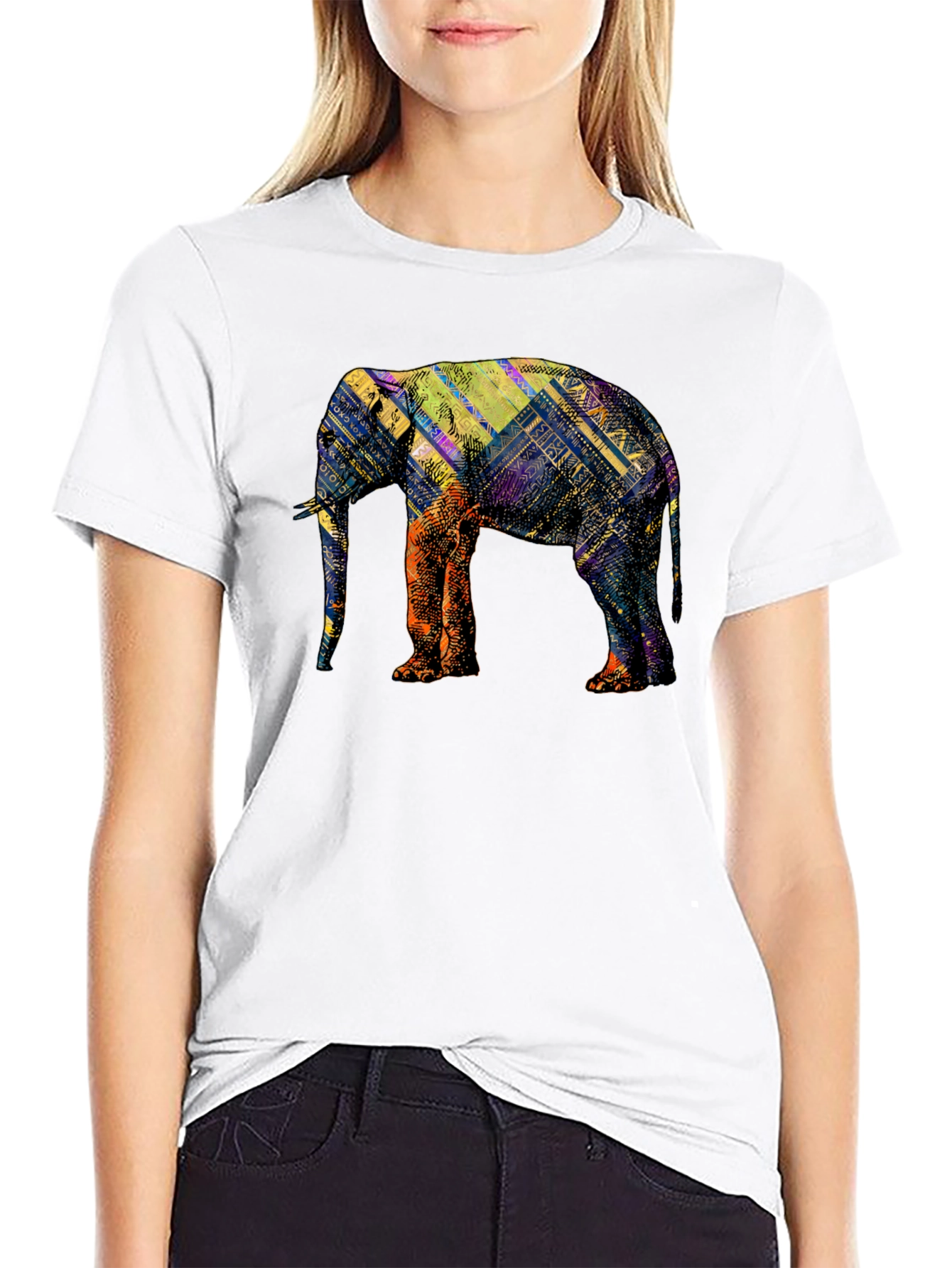 Abstract Elephant Graphic Black T-Shirt