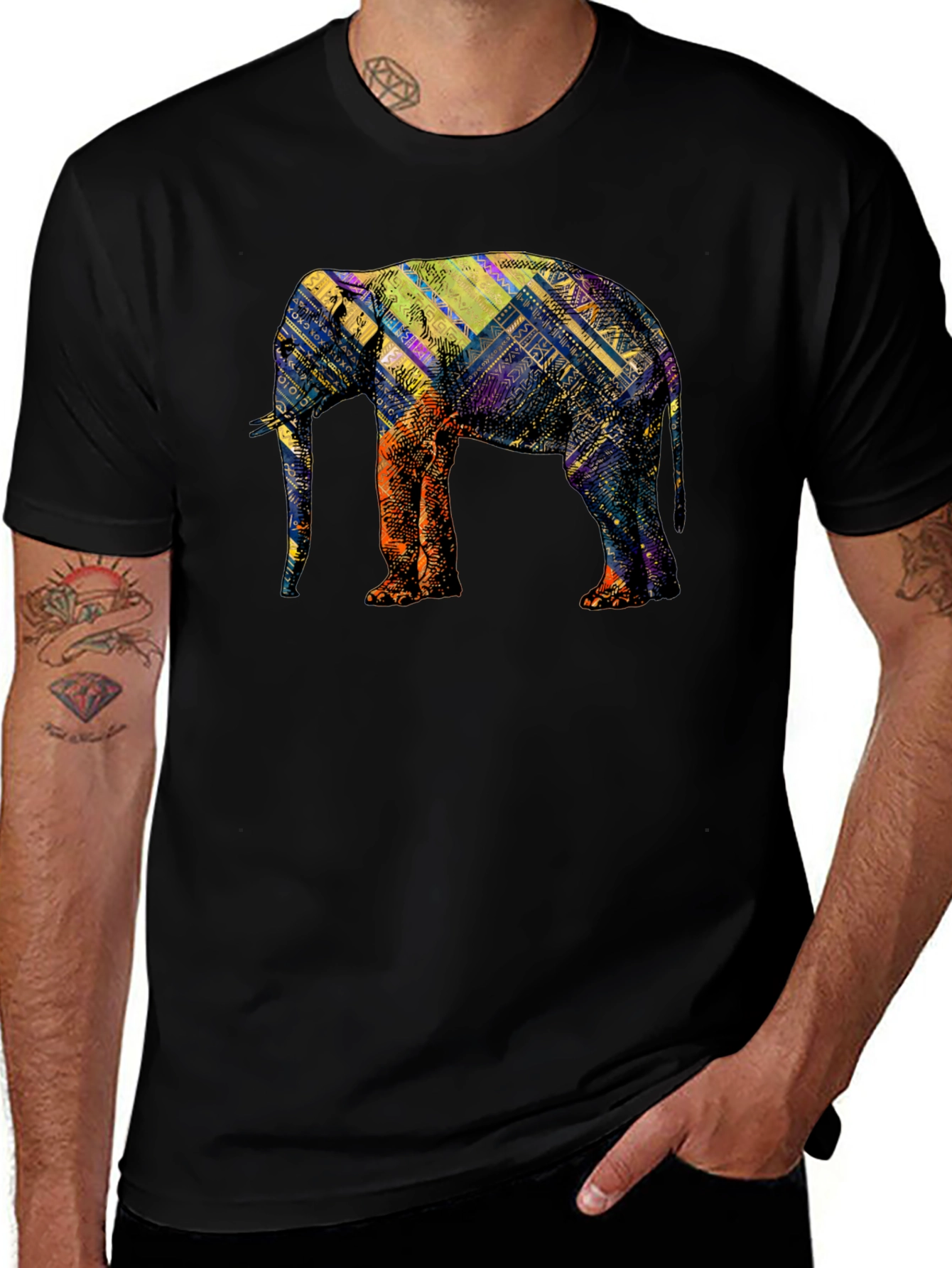 Abstract Elephant Graphic Black T-Shirt