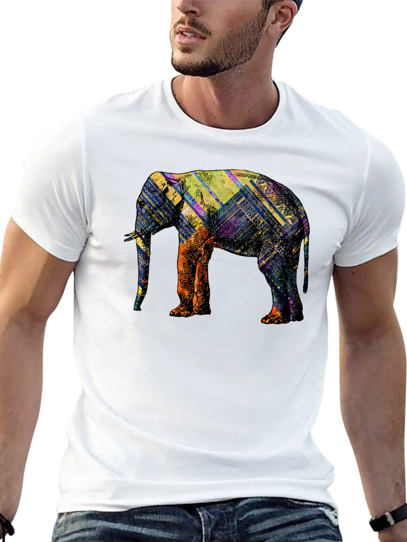 Abstract Elephant Graphic Black T-Shirt