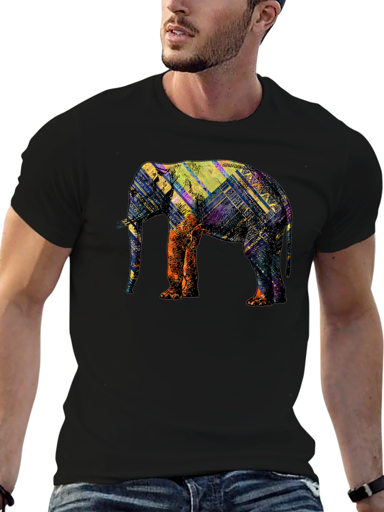 Abstract Elephant Graphic Black T-Shirt