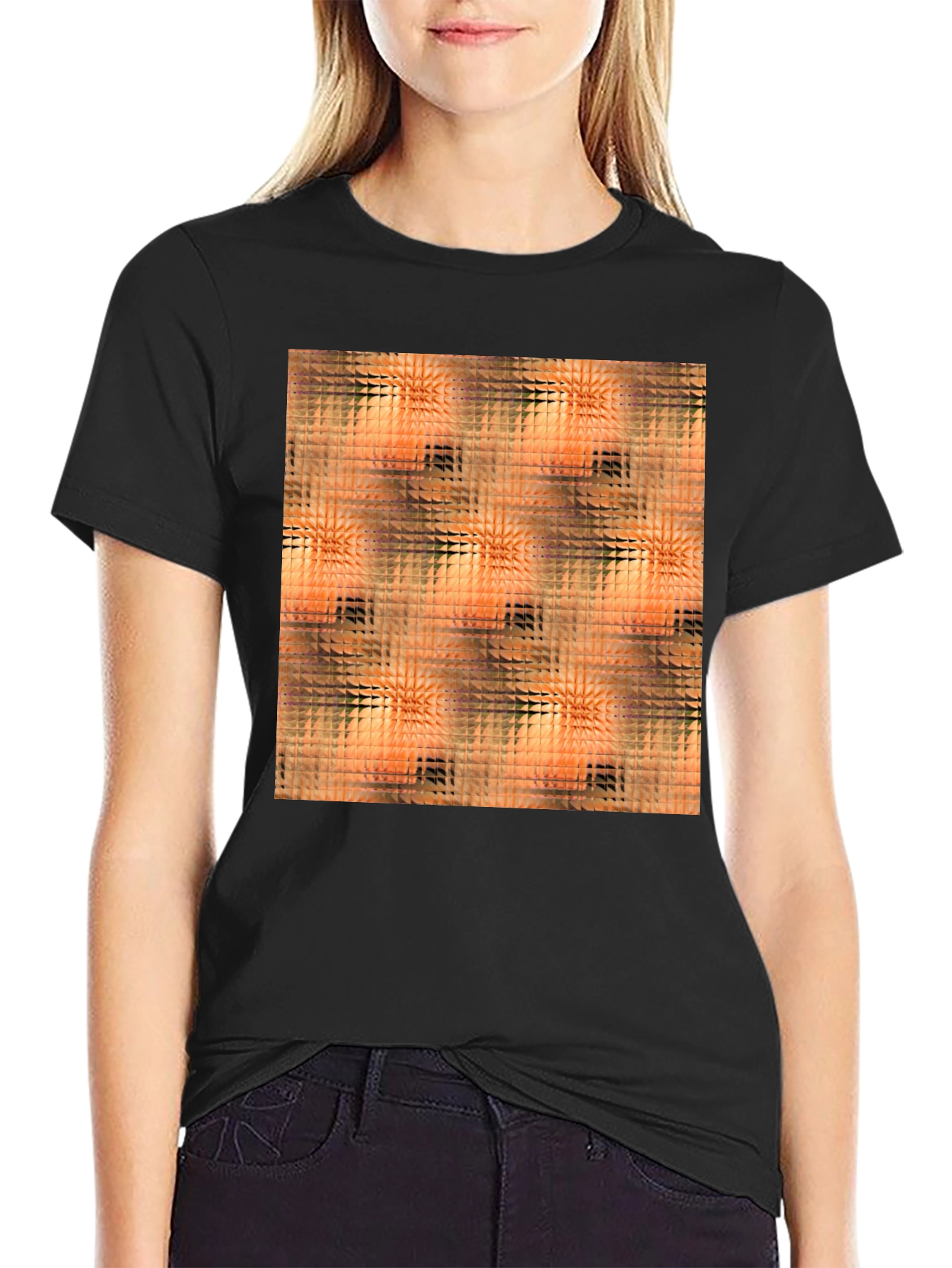 Geometric Triangle Pattern Black T-Shirt