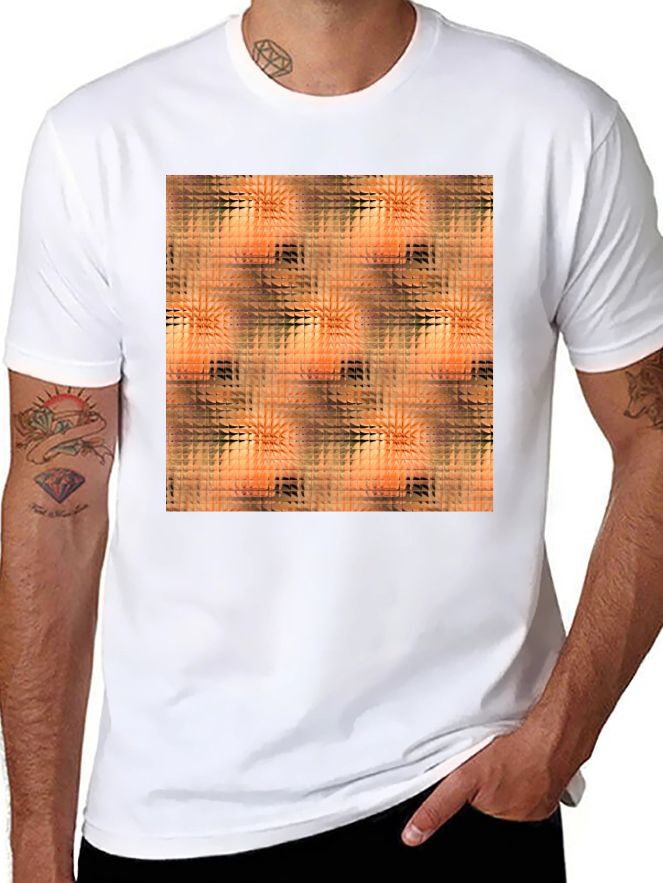 Geometric Triangle Pattern Black T-Shirt