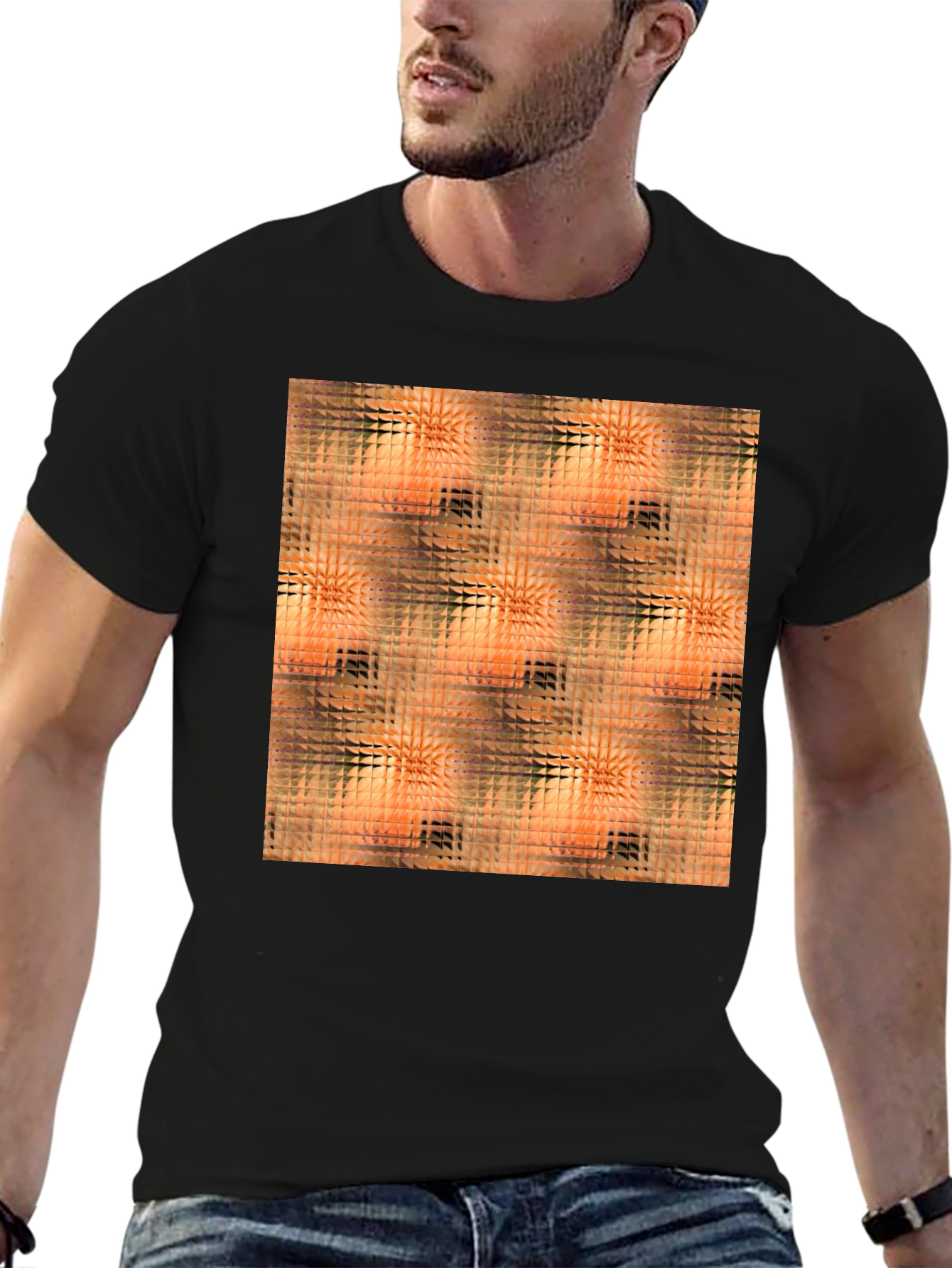 Geometric Triangle Pattern Black T-Shirt