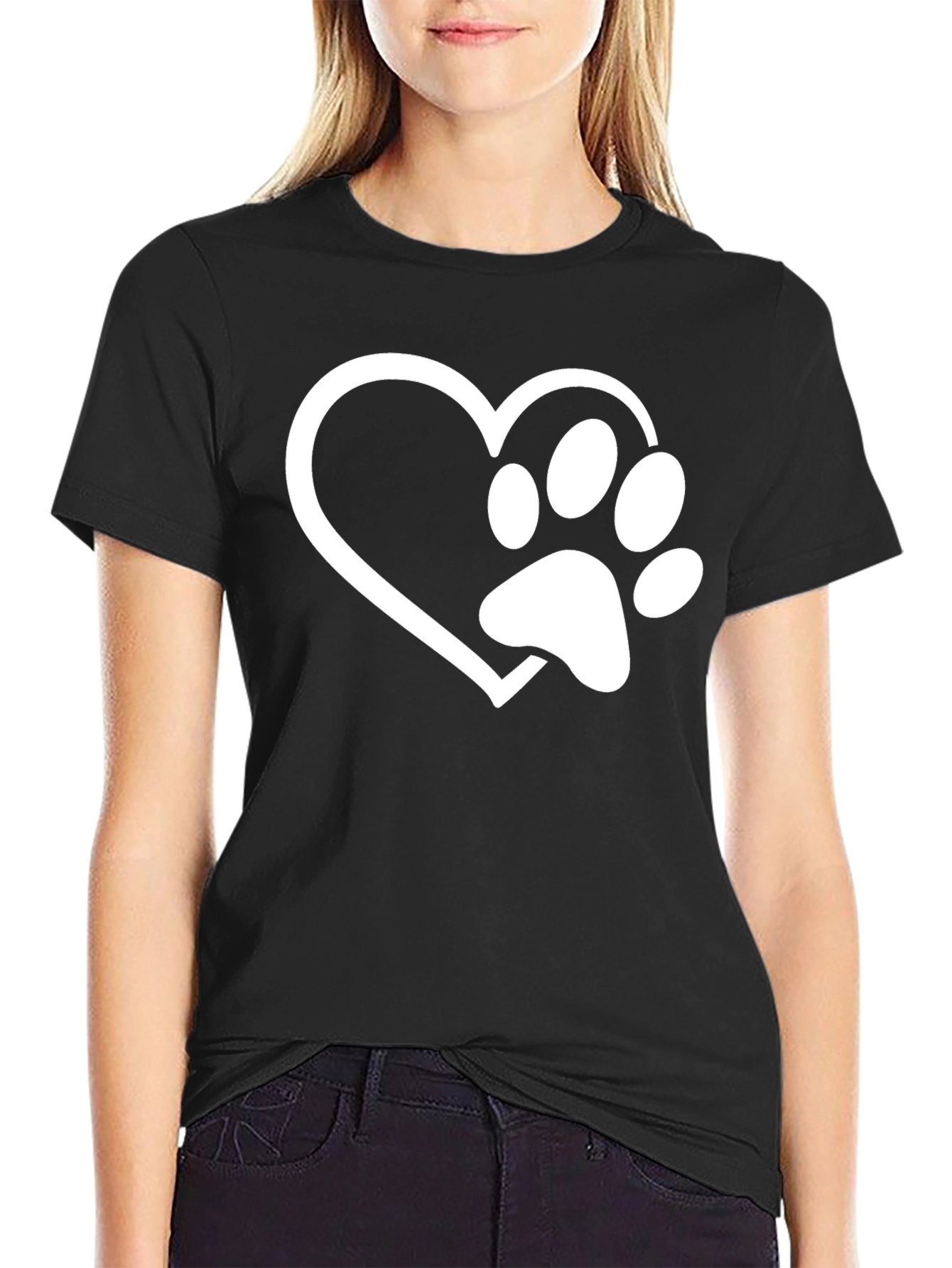 Heart Paw Print Black T-Shirt