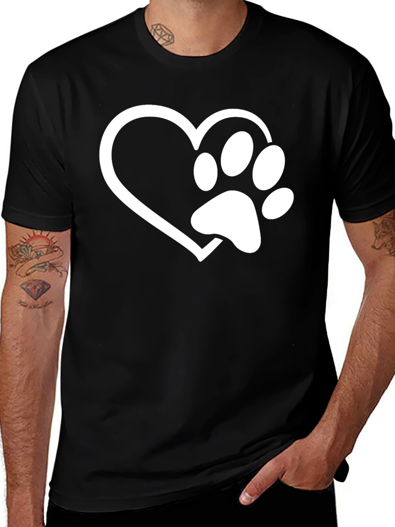 Heart Paw Print Black T-Shirt